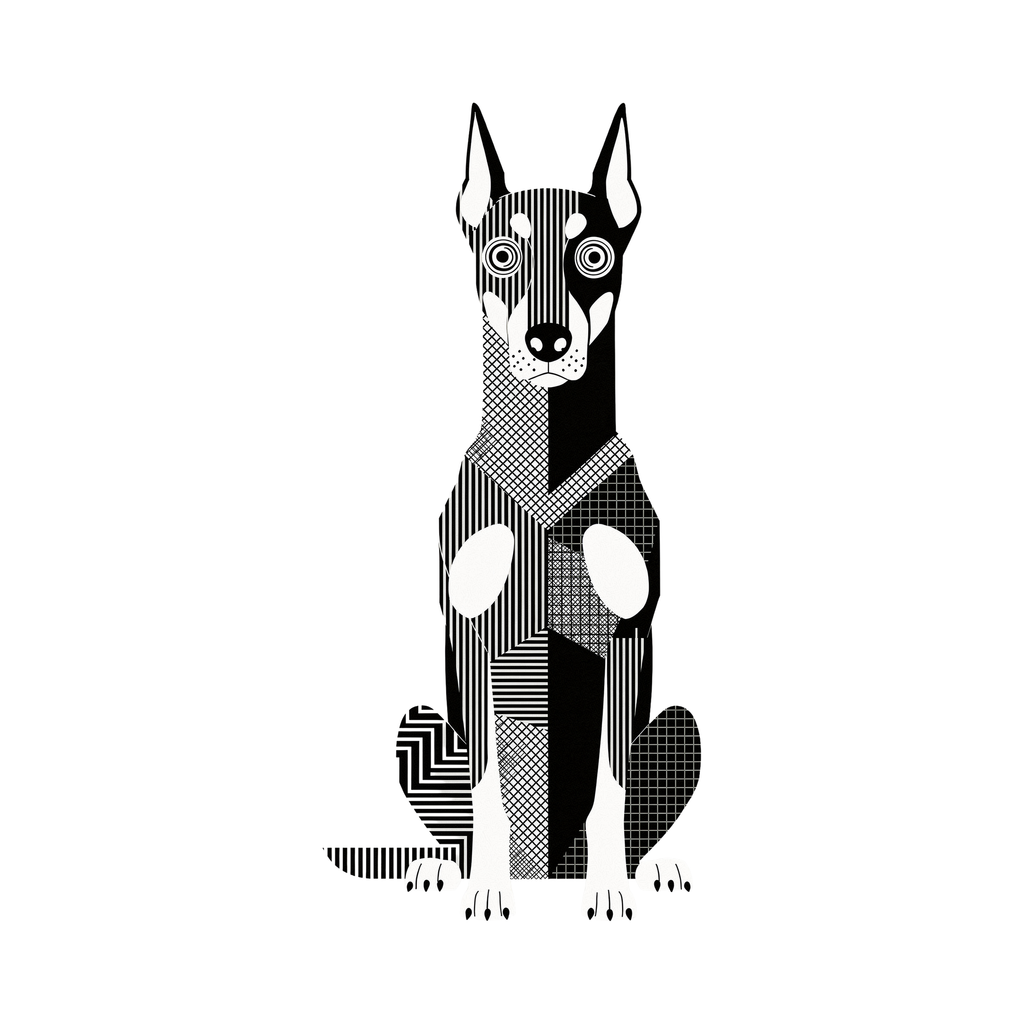 Doberman Geometric Line Art - White