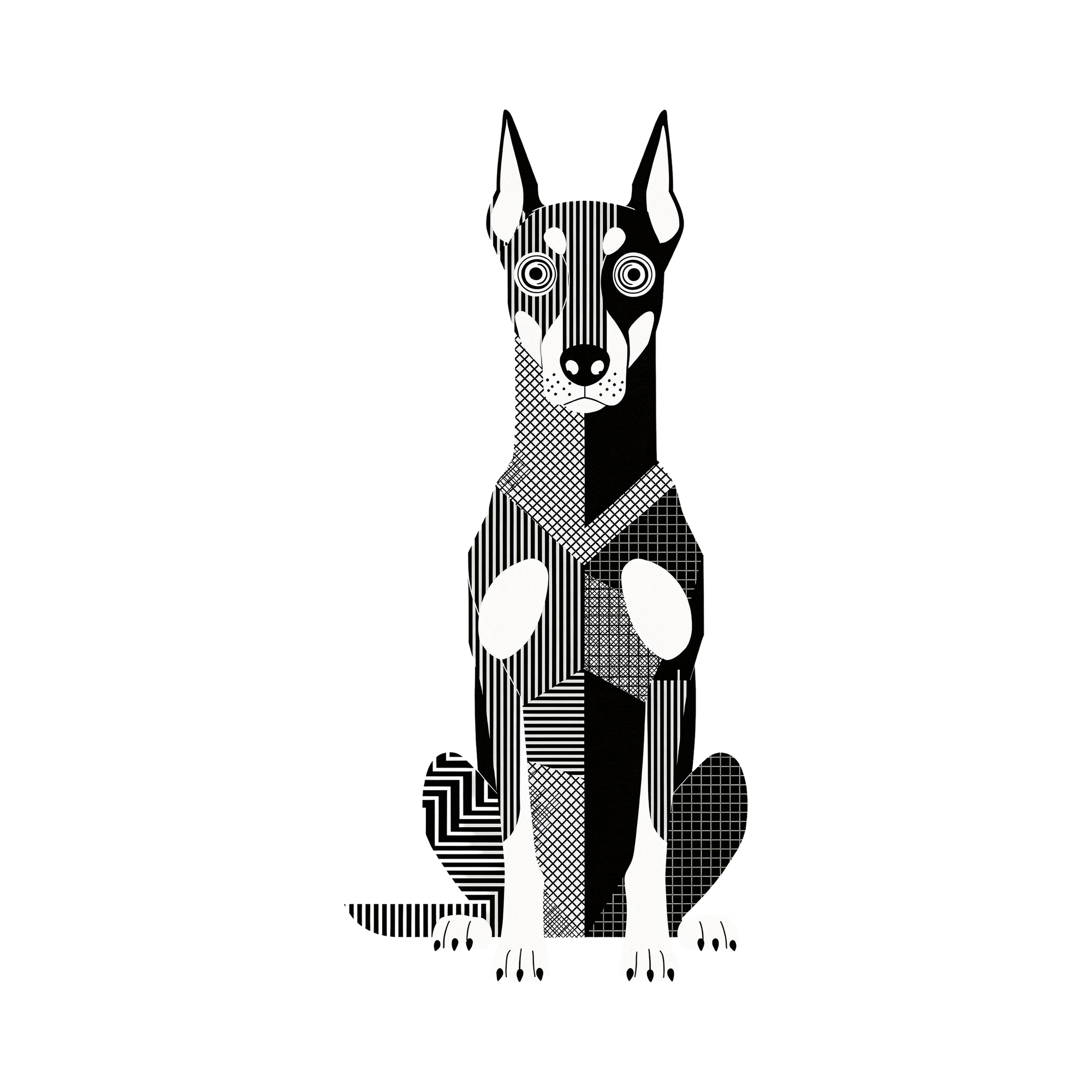 Doberman Geometric Line Art - White