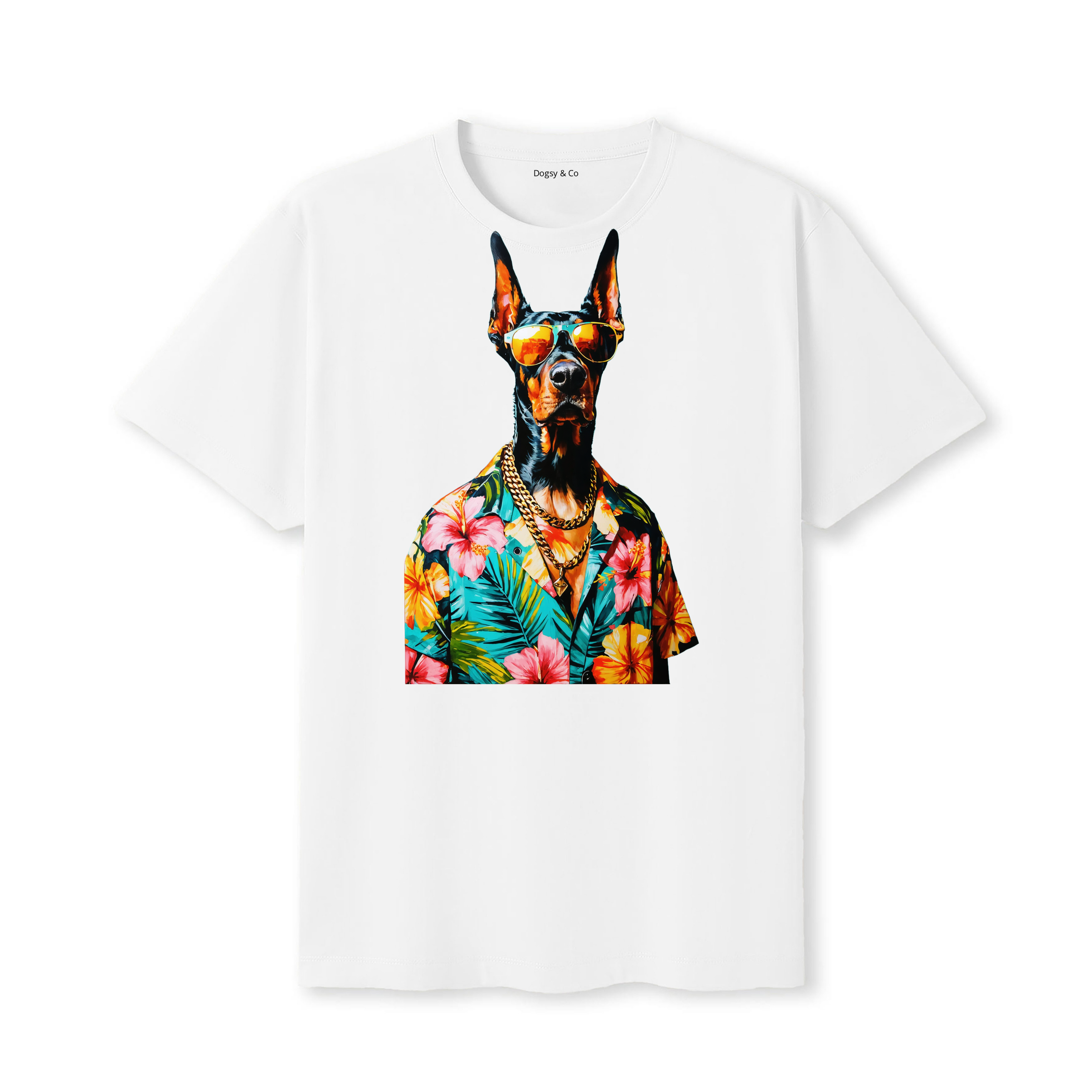 Doberman Hawaii Dog T-Shirt - White