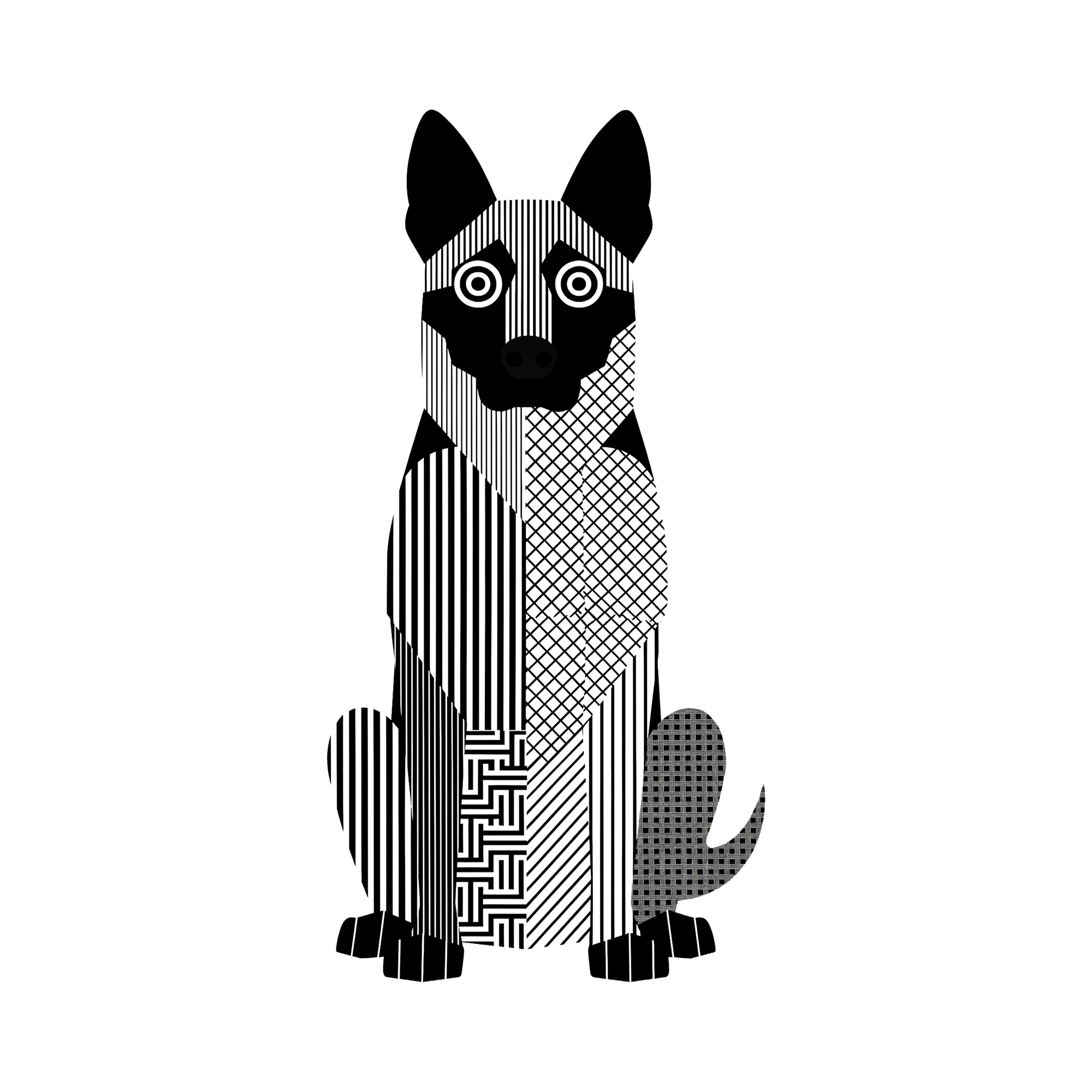 Dutch Shepherd Geometric Line Art - White