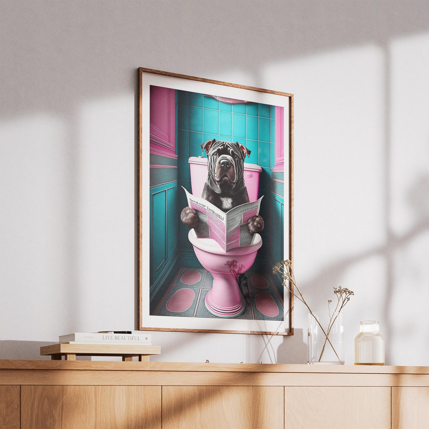 Shar Pei Toilet Dogs PInk and Turquise image 5