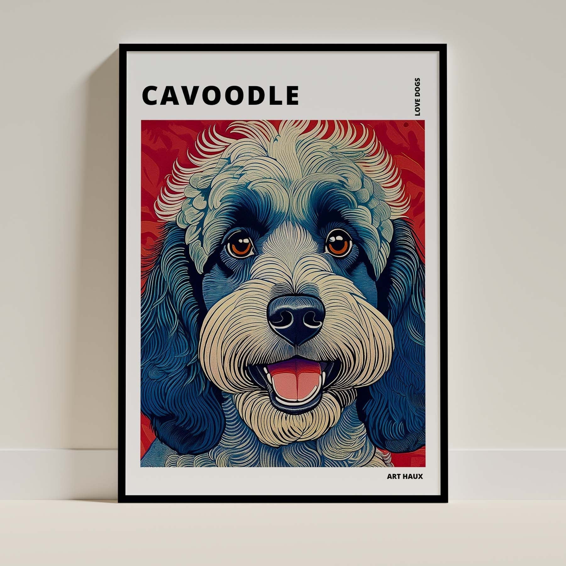 Cavoodle Hokusai Japanese Inspired Dog Series with Text image 0