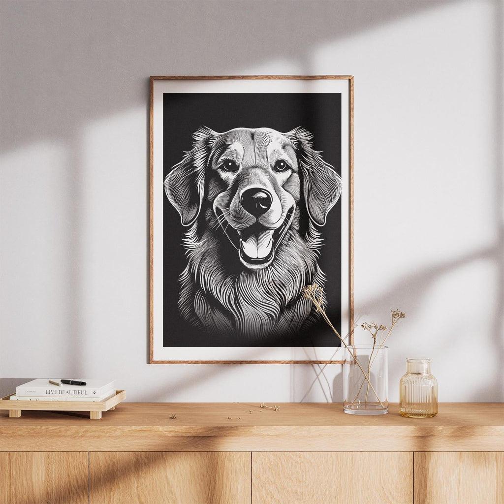 Golden Retriever Line Dog Series in Black and White image 8
