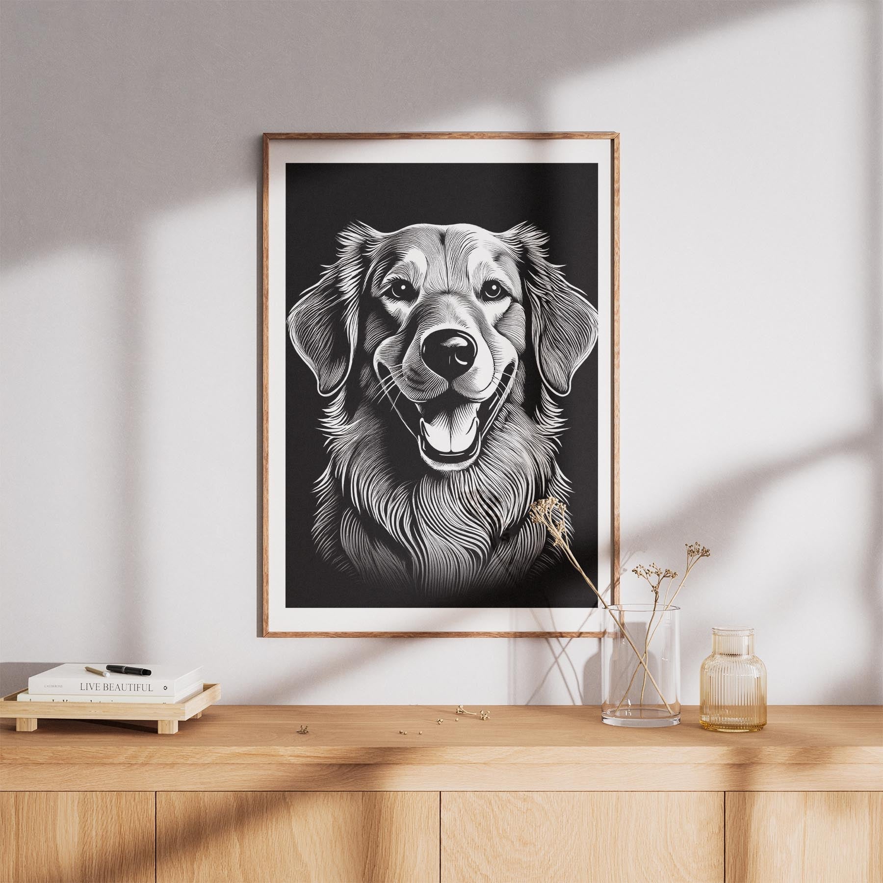 Golden Retriever Line Dog Series in Black and White image 8
