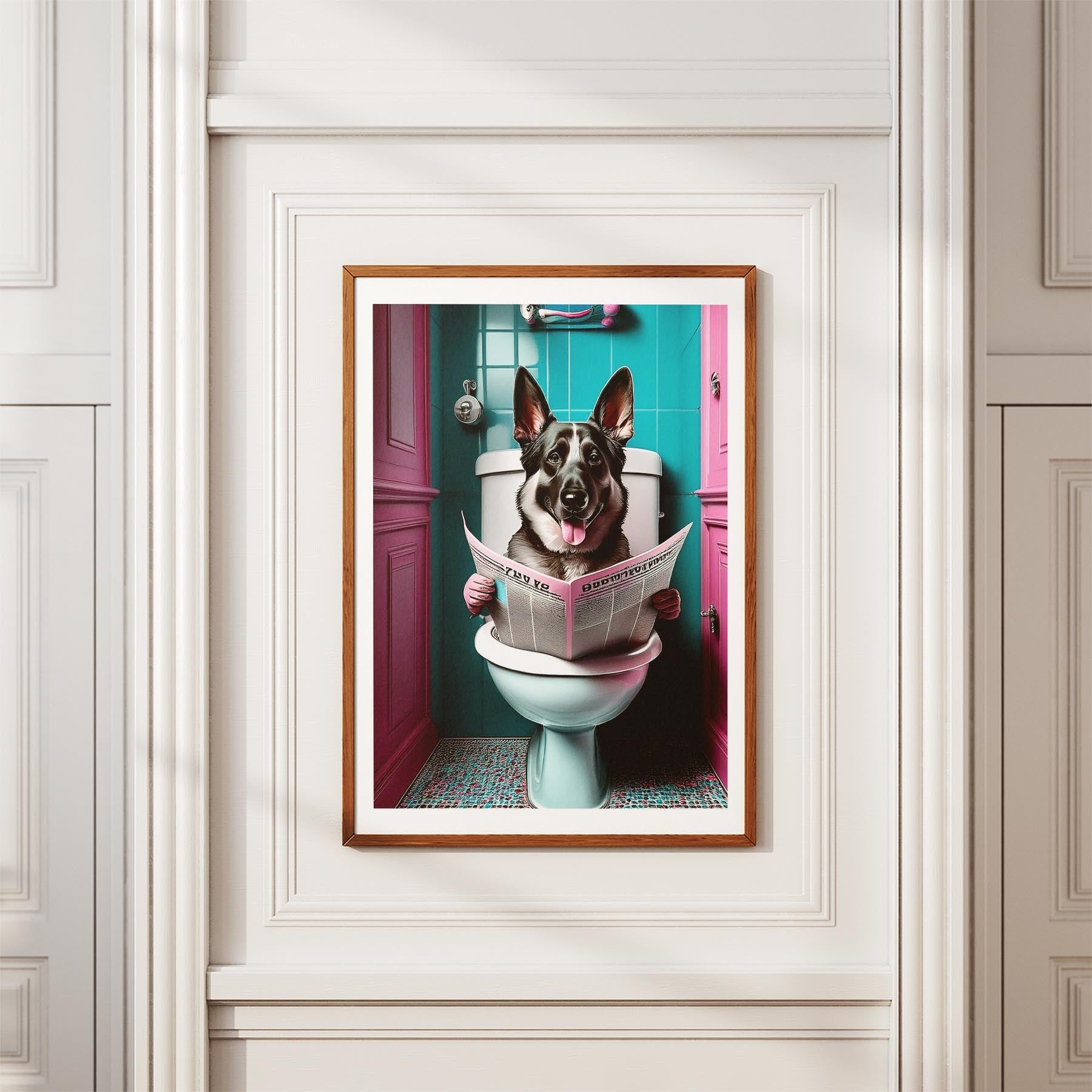 German Shepherd Toilet Dogs PInk and Turquise image 3