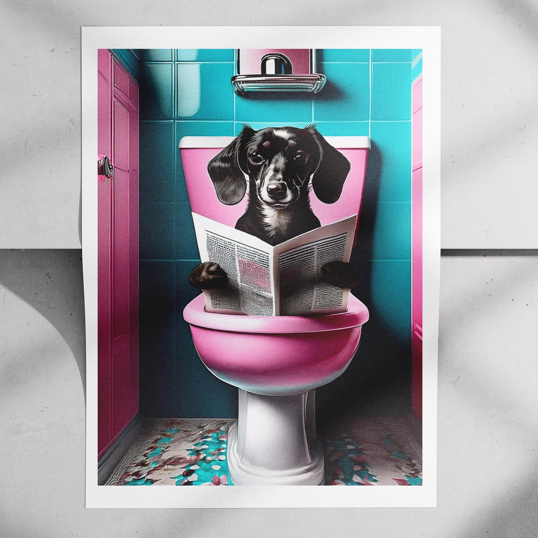 Dachshund Toilet Dogs PInk and Turquise image 7