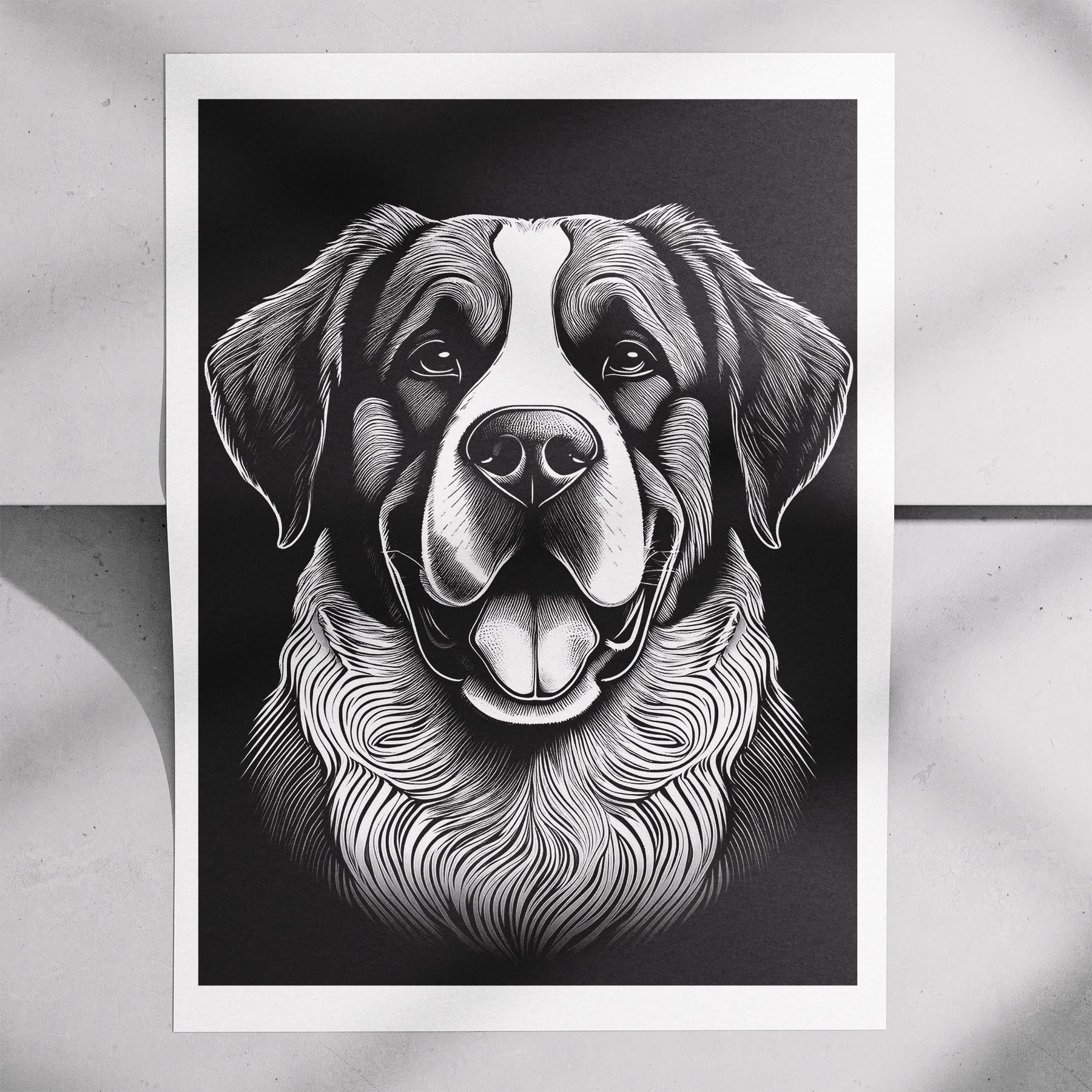 Saint Bernard Line Dog Series in Black and White image 7