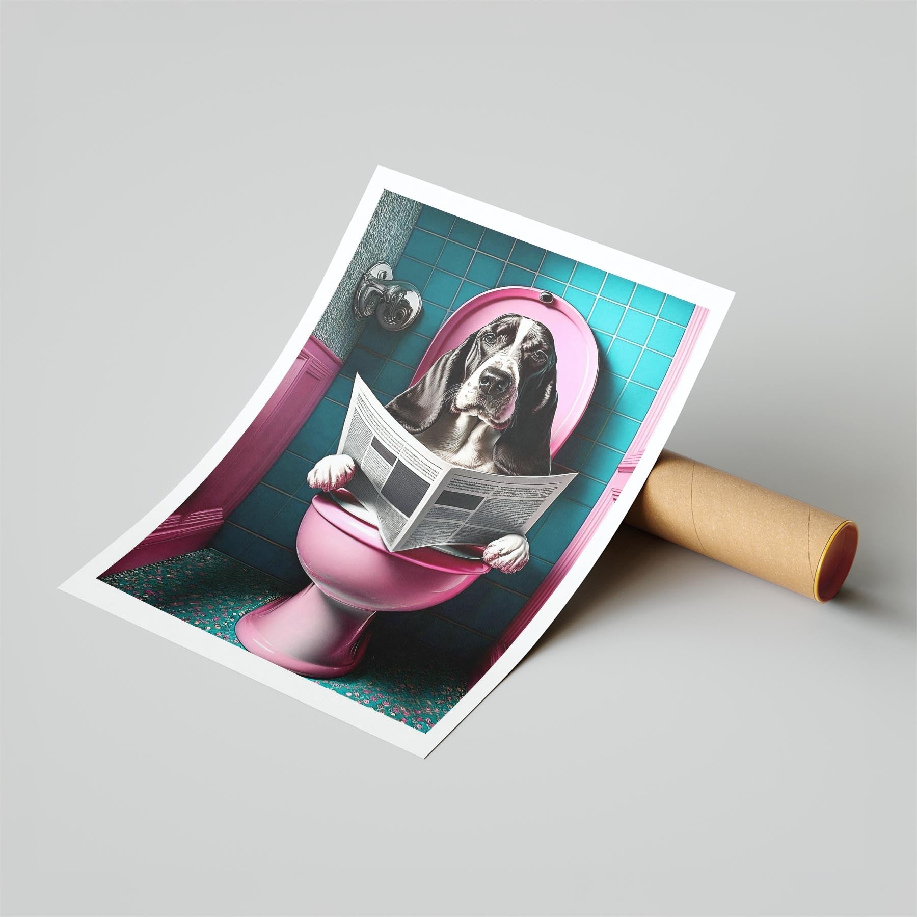 Basset Hound Toilet Dogs PInk and Turquise image 6