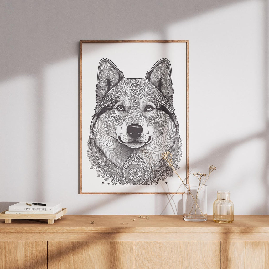 Finnish Lapphund Mandala Black and White Dog Series image 8