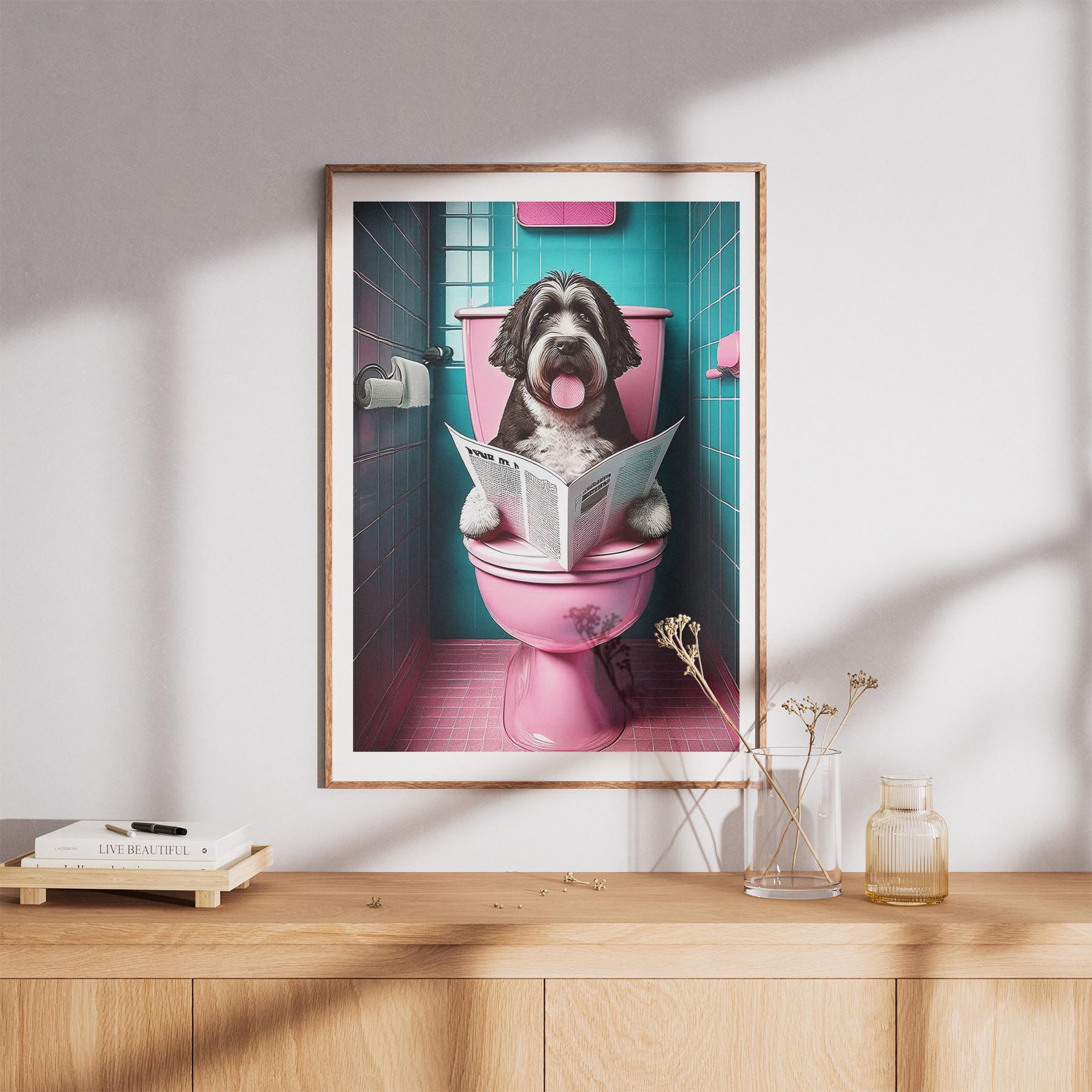 Old English Sheepdog Toilet Dogs PInk and Turquise image 8