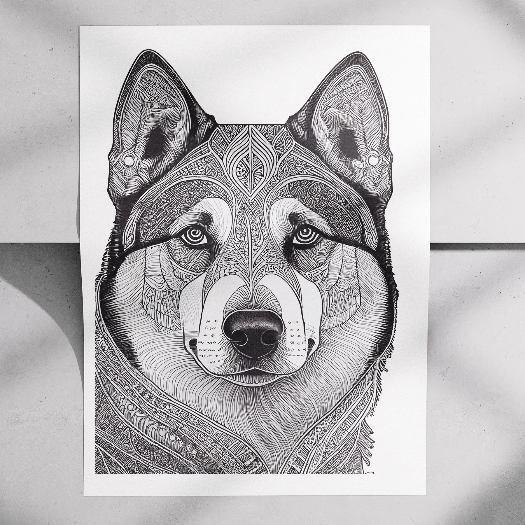 Alaskan Malamute Mandala Black and White Dog Series image 7
