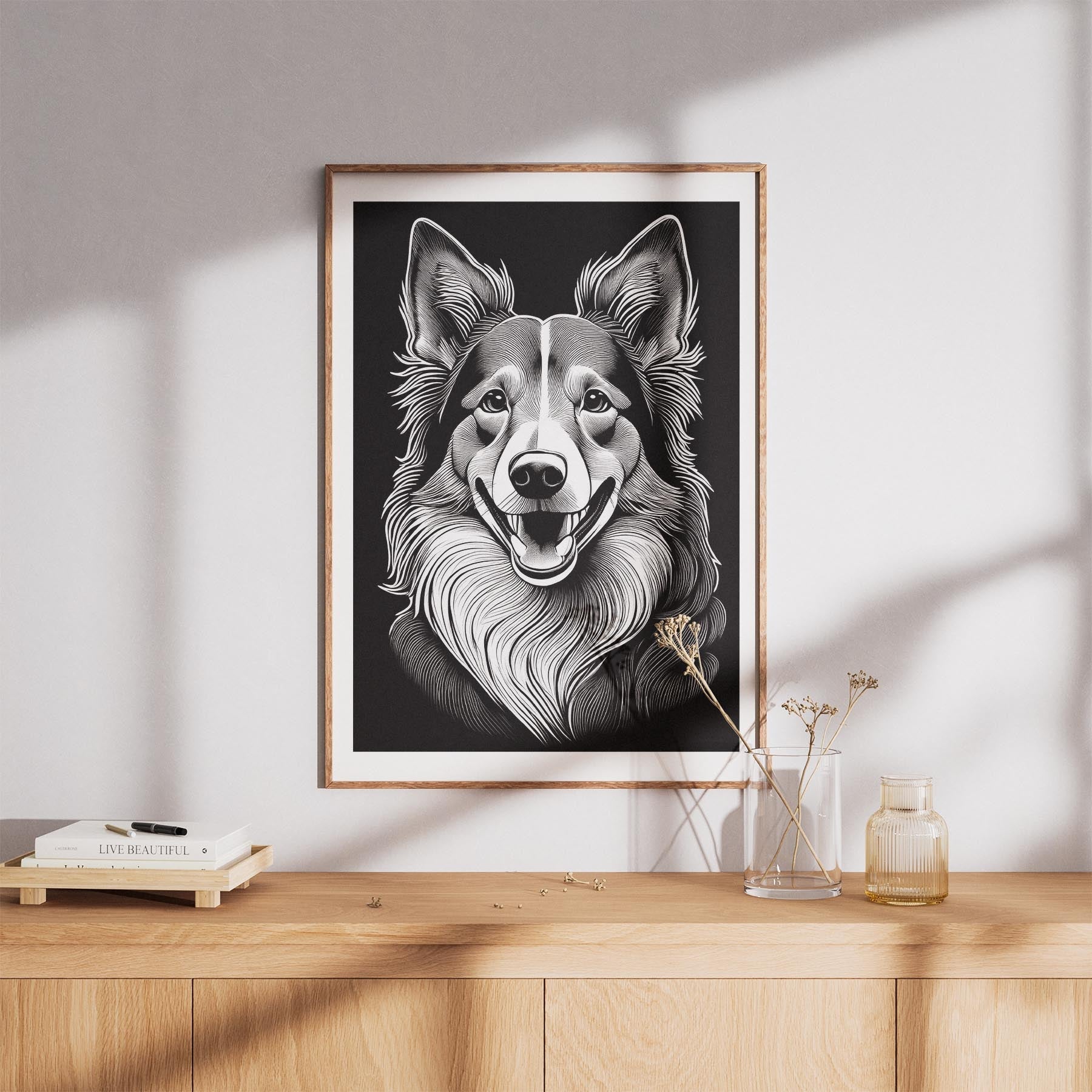Shetland Sheepdog Line Dog Series in Black and White image 8