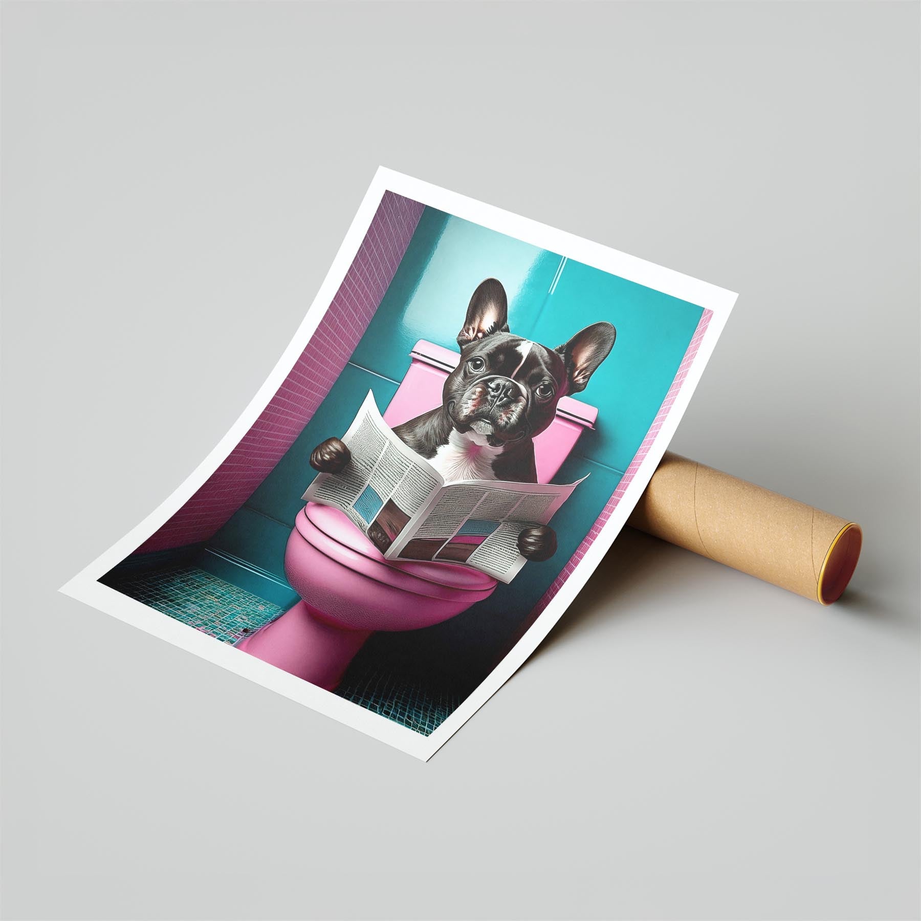 French Bulldog Toilet Dogs PInk and Turquise image 6