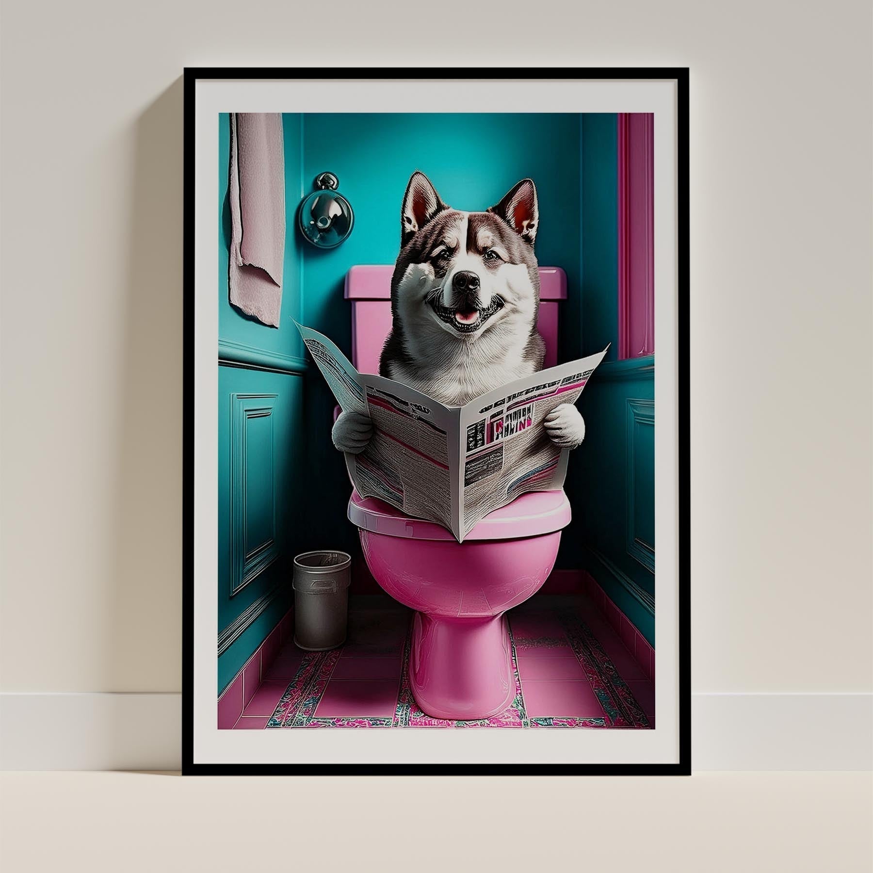 Akita Inu Toilet Dogs PInk and Turquise image 0