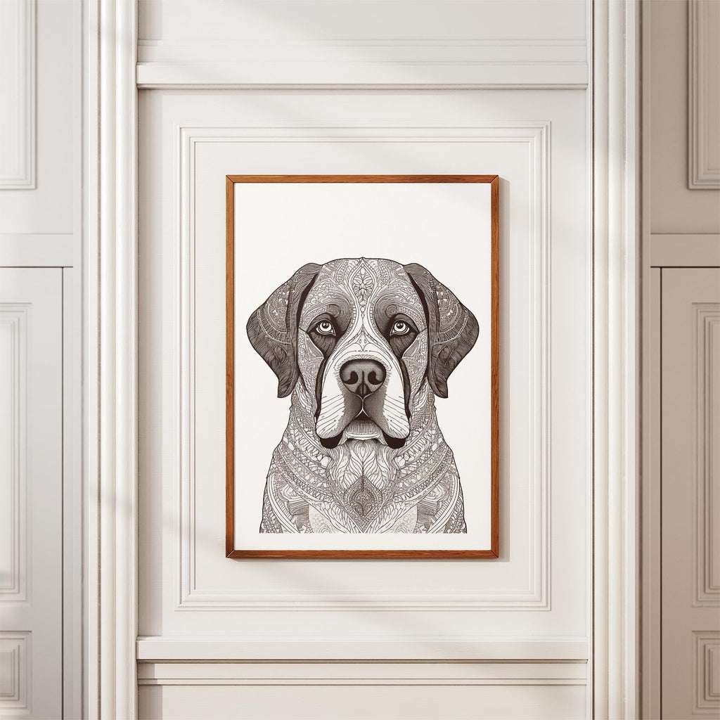 Saint Bernard Mandala Black and White Dog Series image 3