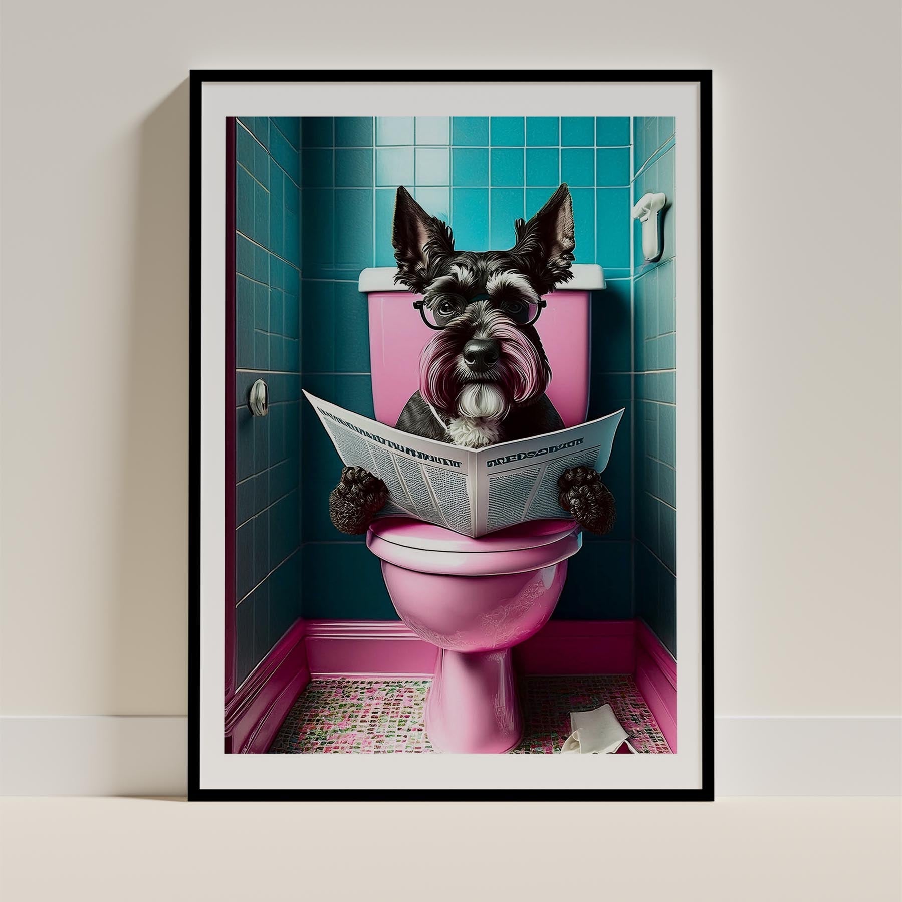 Schnauzer Toilet Dogs PInk and Turquise image 0
