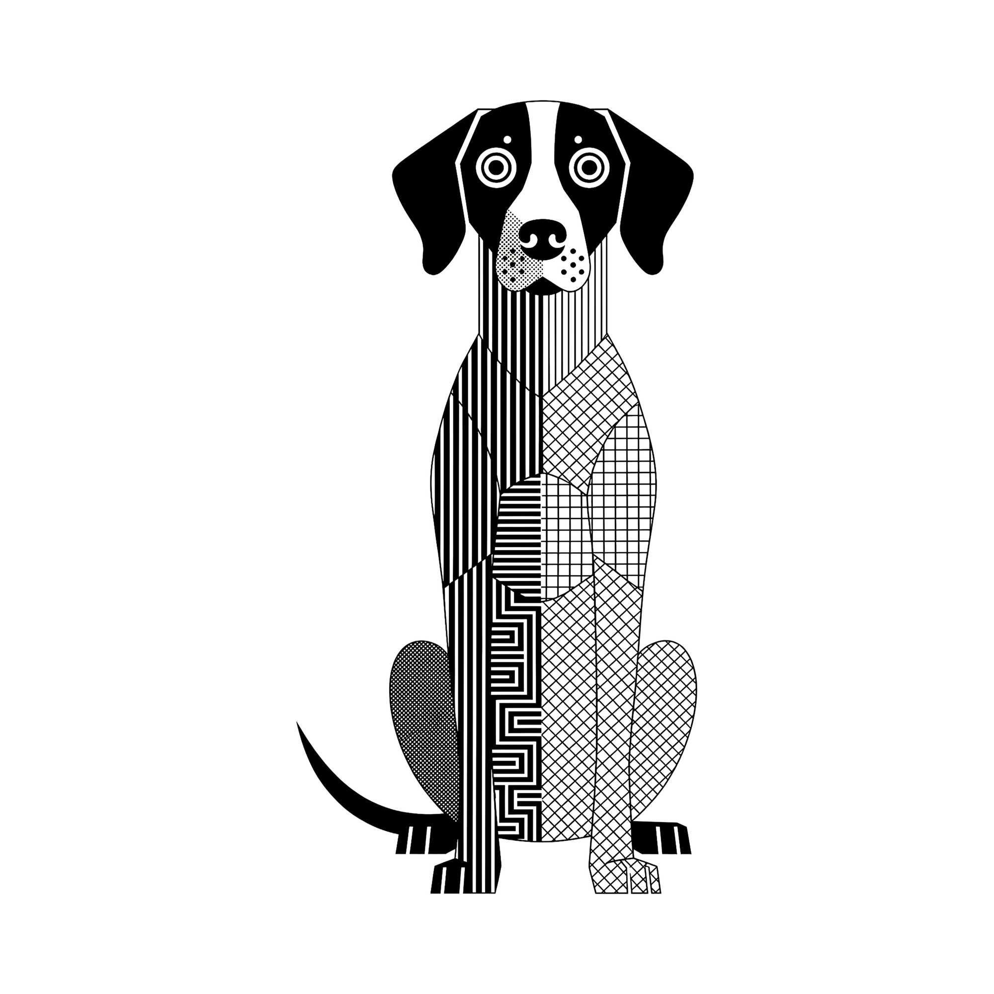 English Pointer Geometric Line Art - White