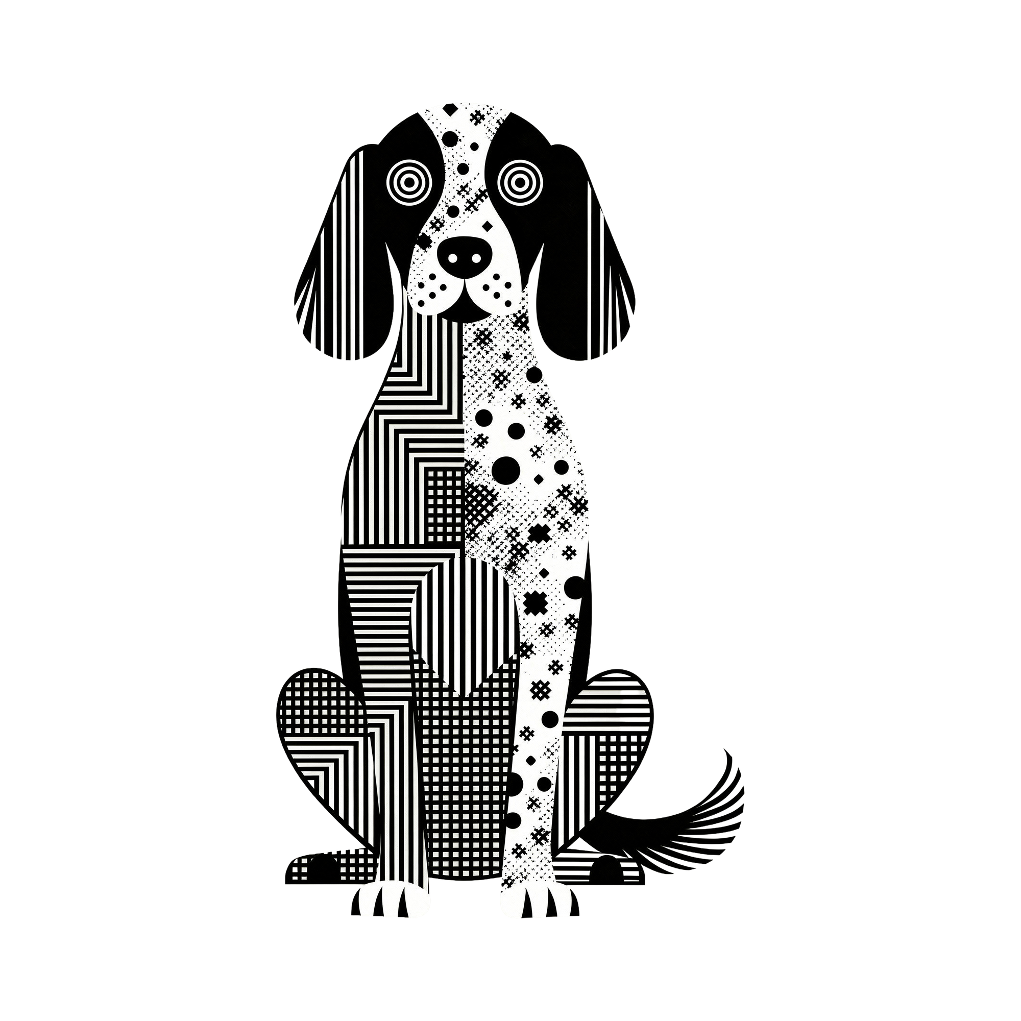 English Setter Geometric Line Art - White