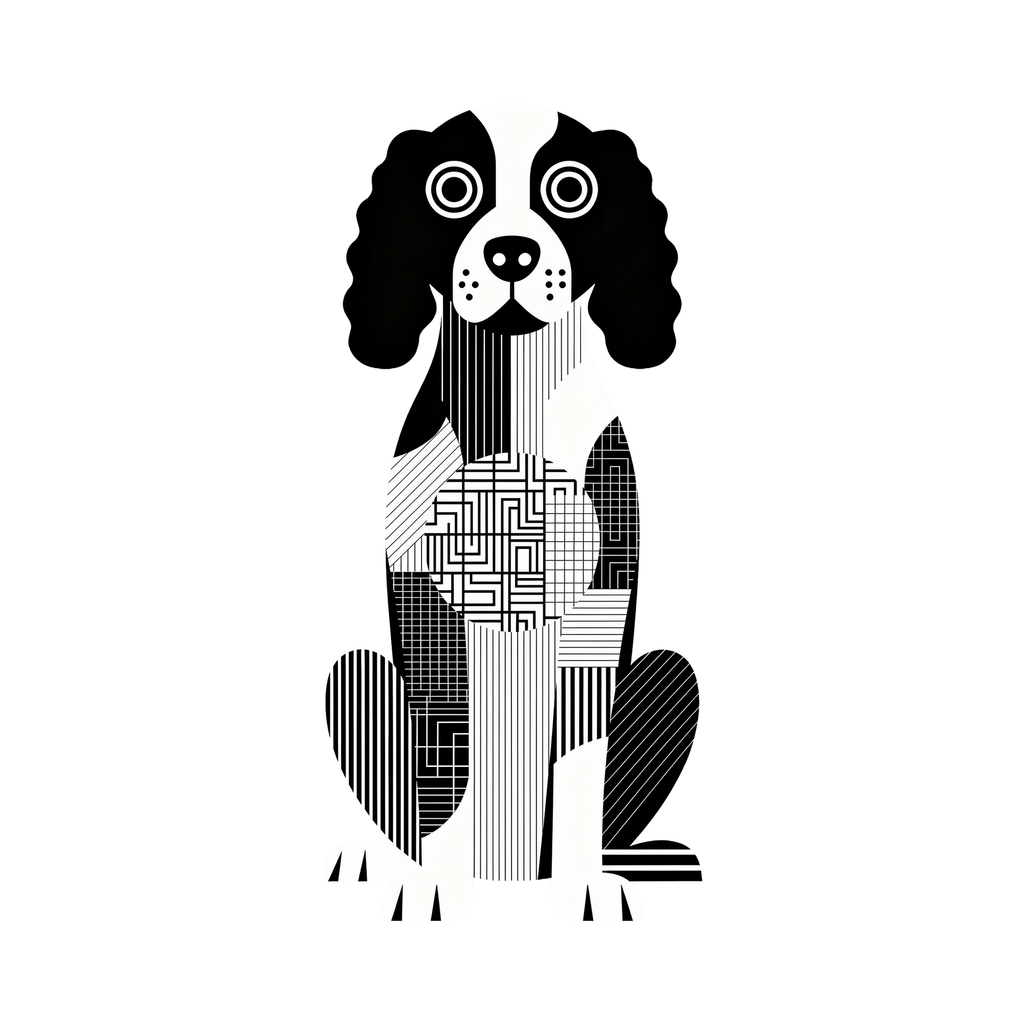 English Springer Spaniel Geometric Line Art - White