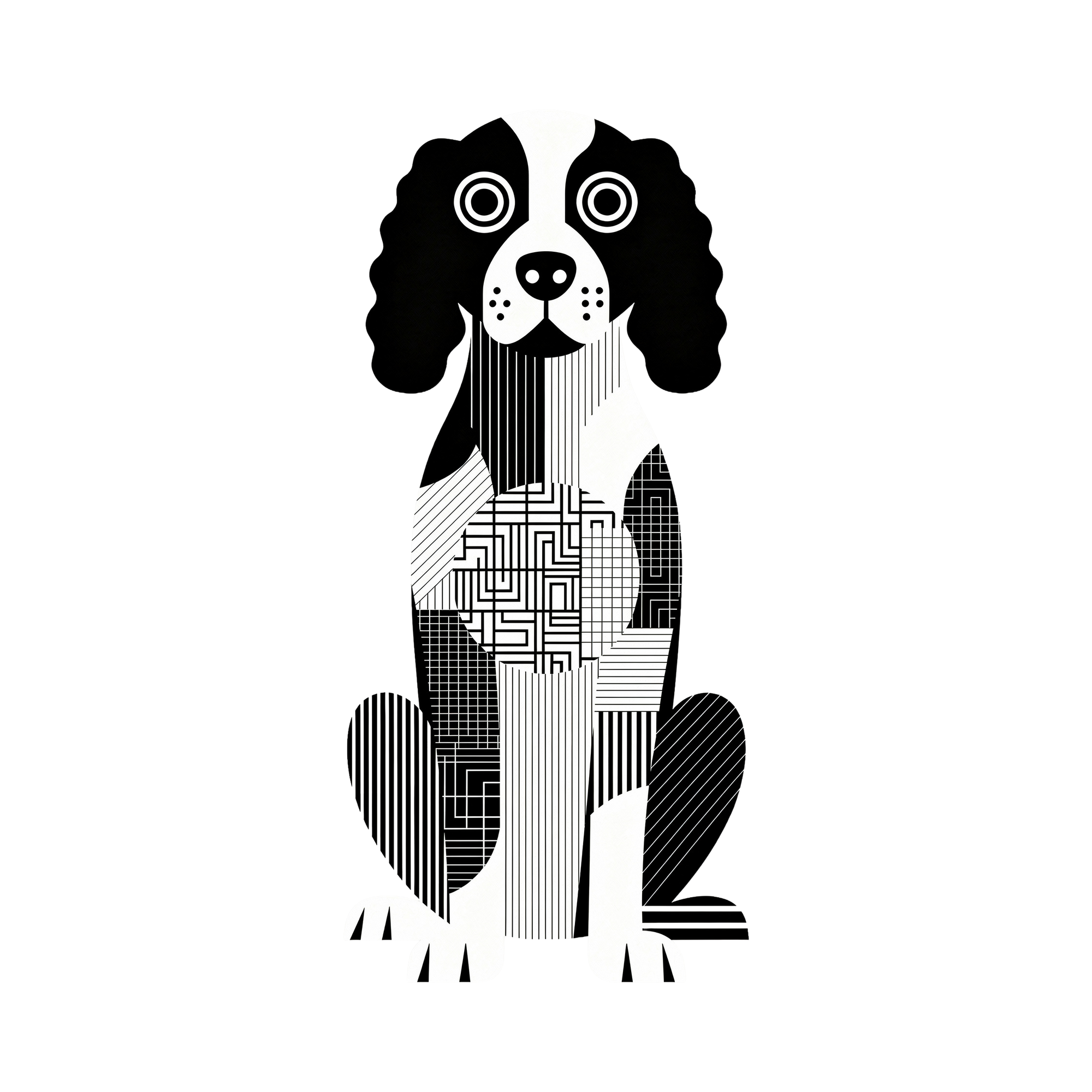 English Springer Spaniel Geometric Line Art - White