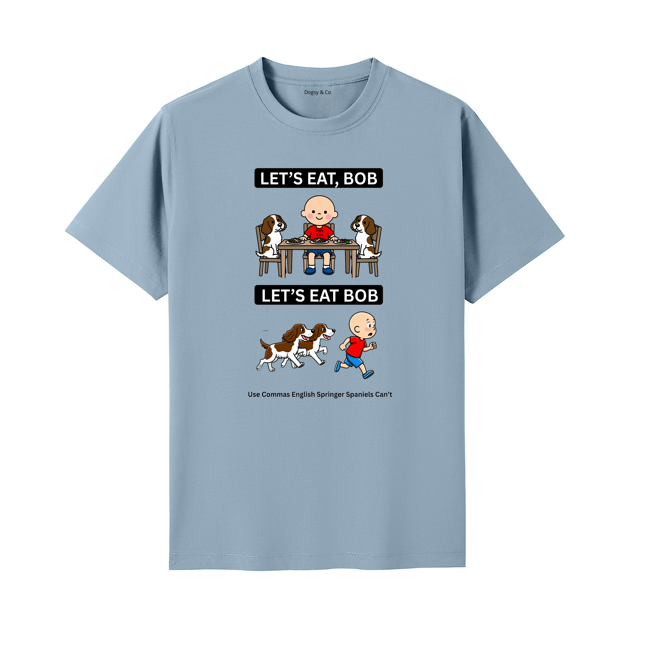 English Springer Spaniel Let's Eat Bob T-Shirt - seafoam blue
