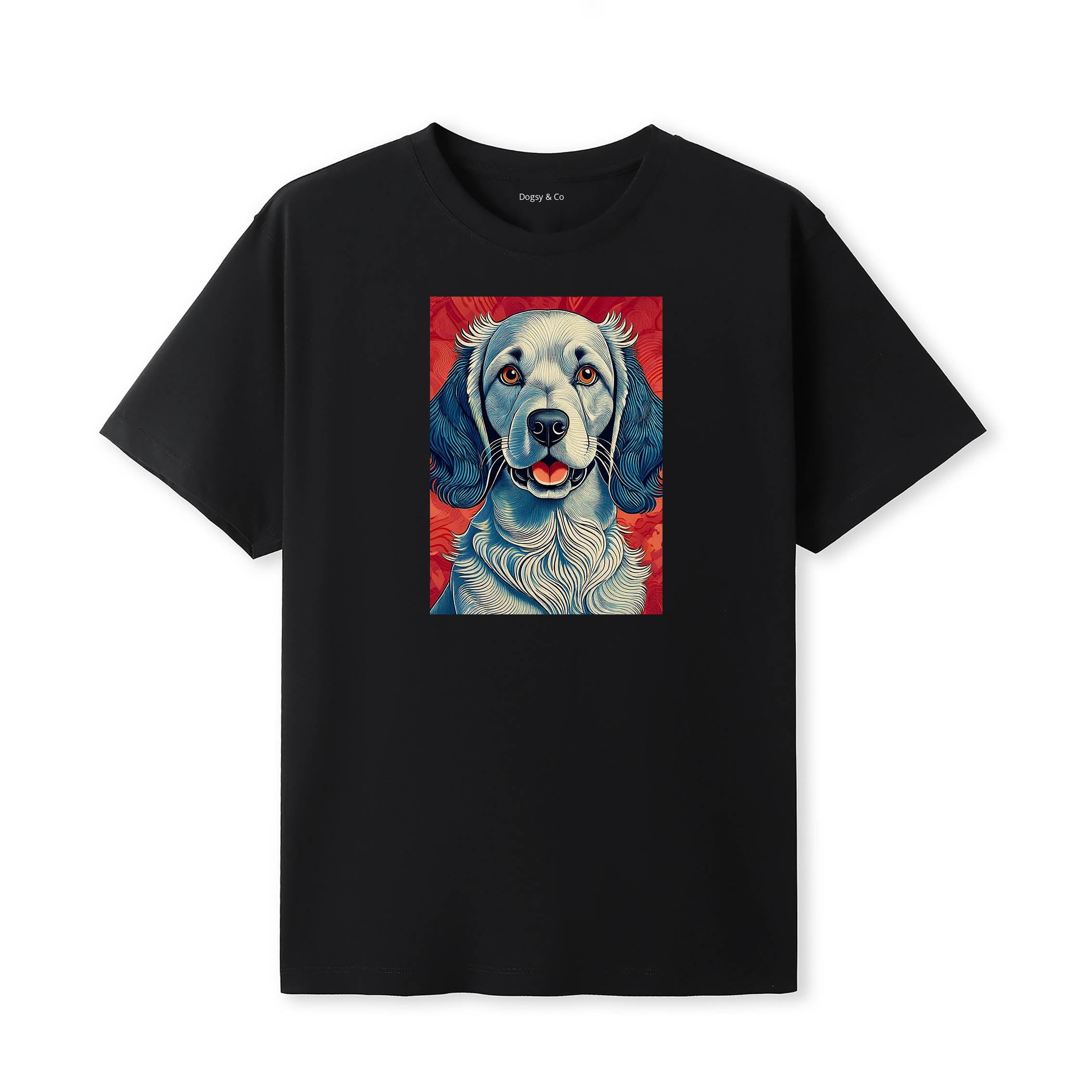 English Setter Hokusai Dog Portrait T-Shirt V1 Black
