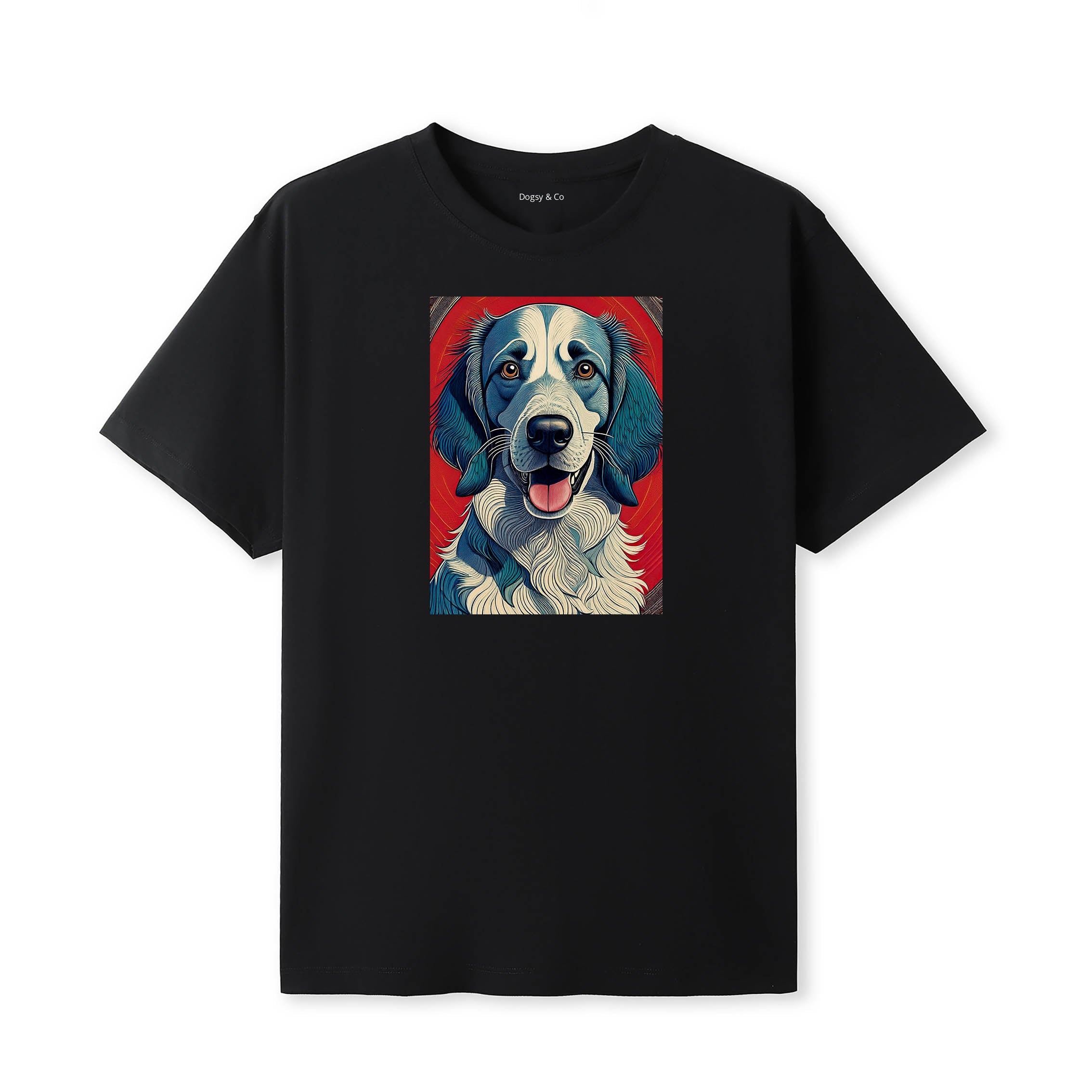 English Setter Hokusai Dog Portrait T-Shirt V2 Black