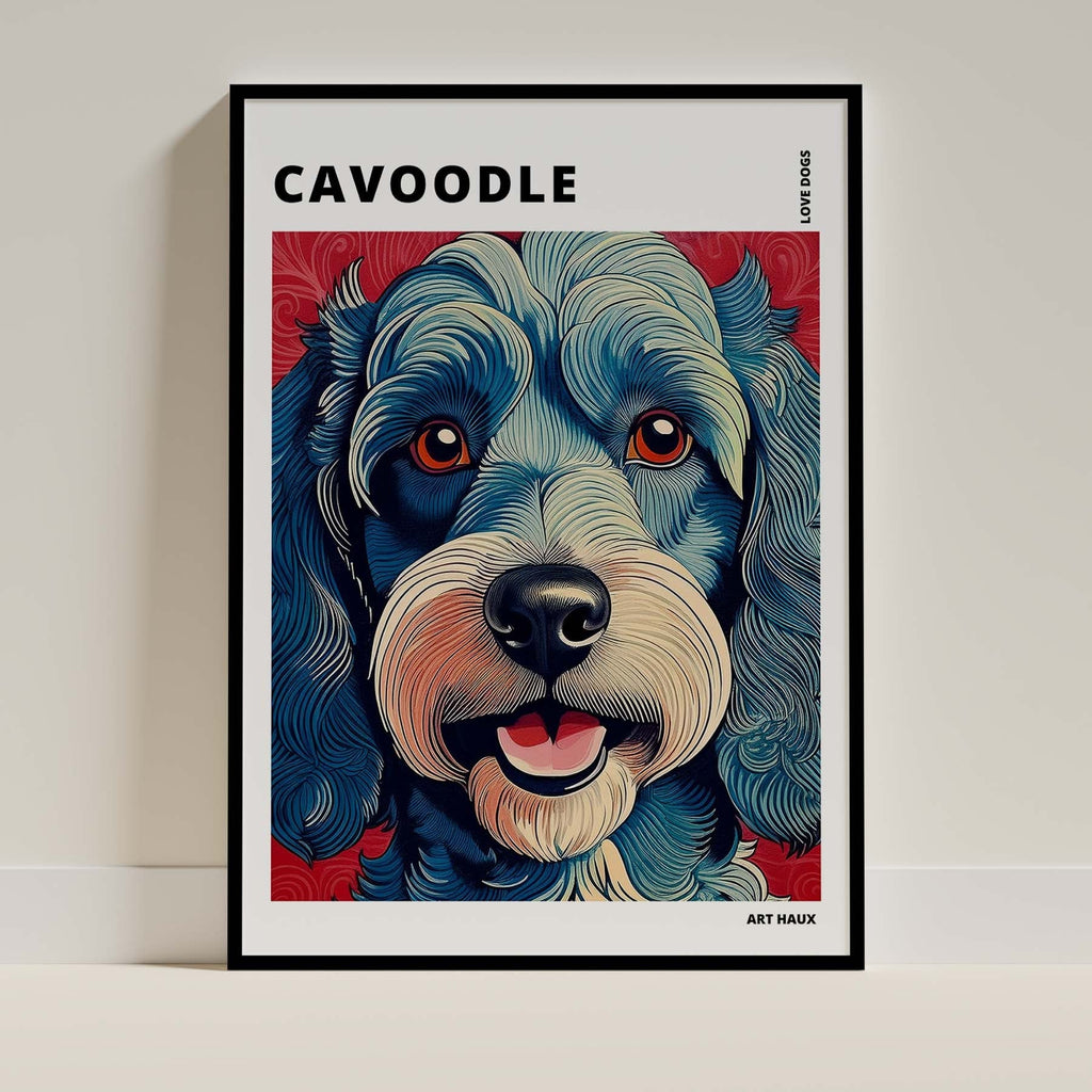 Cavoodle Hokusai Japanese Inspired Dog Series with Text image 0