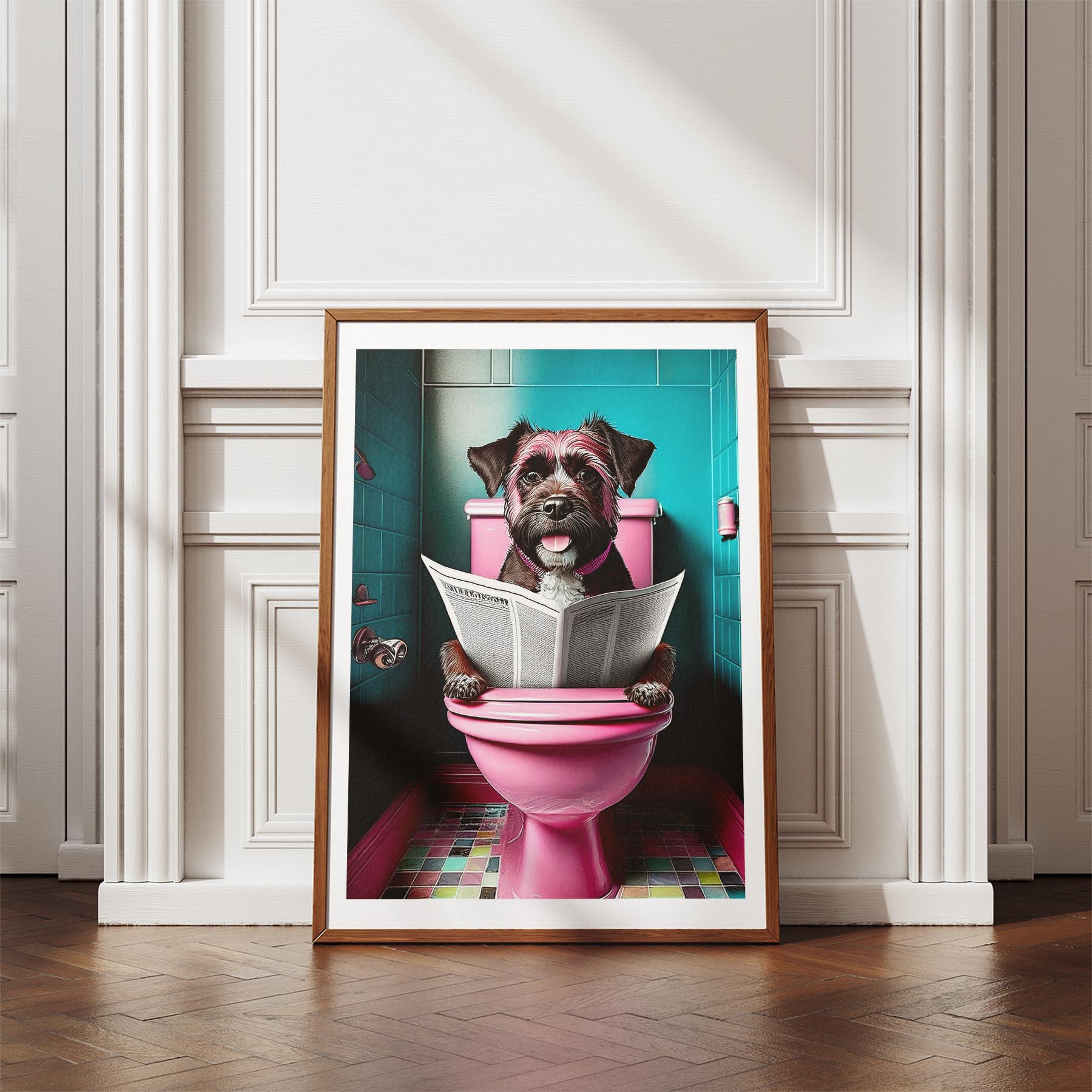 Border Terrier Toilet Dogs PInk and Turquise image 4