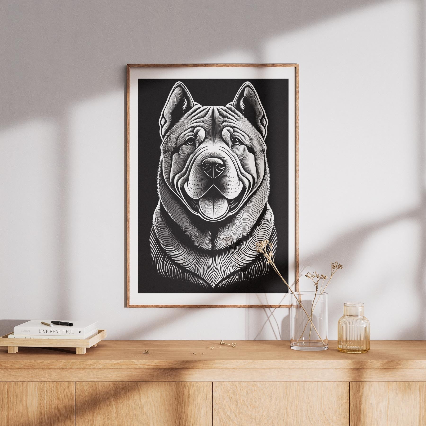Shar Pei Line Dog Series in Black and White image 8