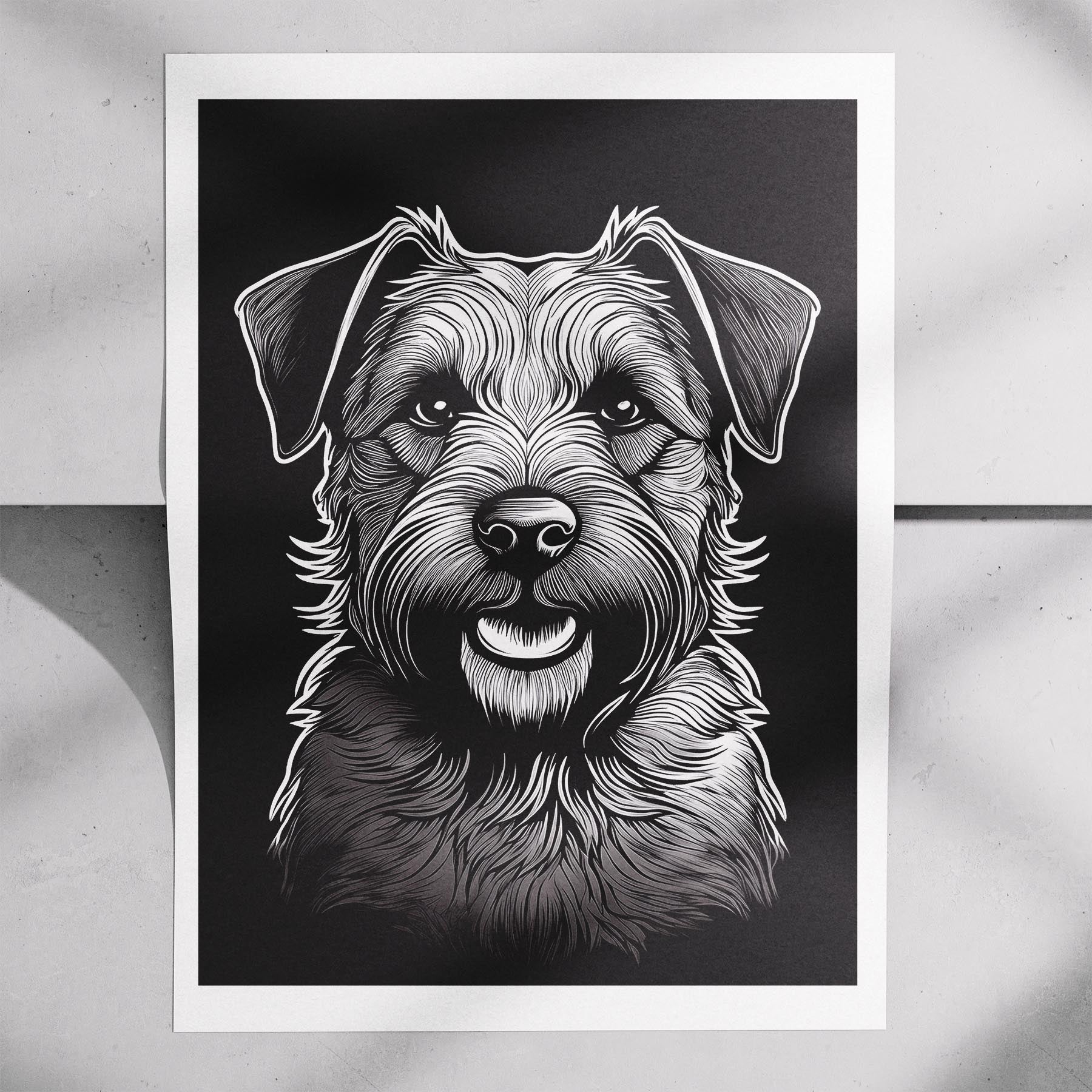 Border Terrier Line Dog Series in Black and White image 7