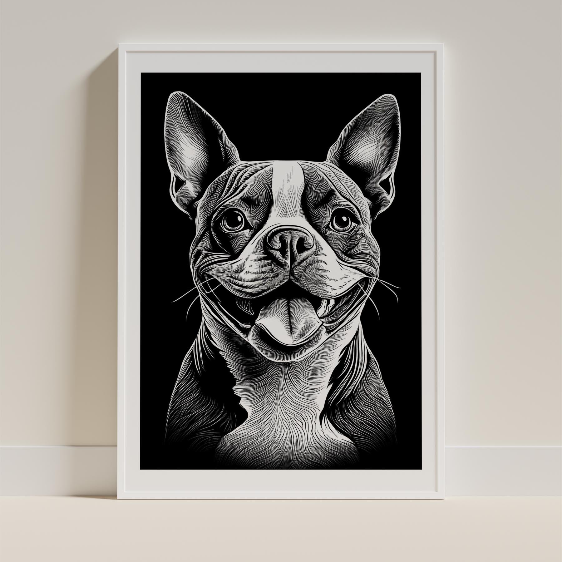 Boston Terrier Line Dog Series in Black and White image 9