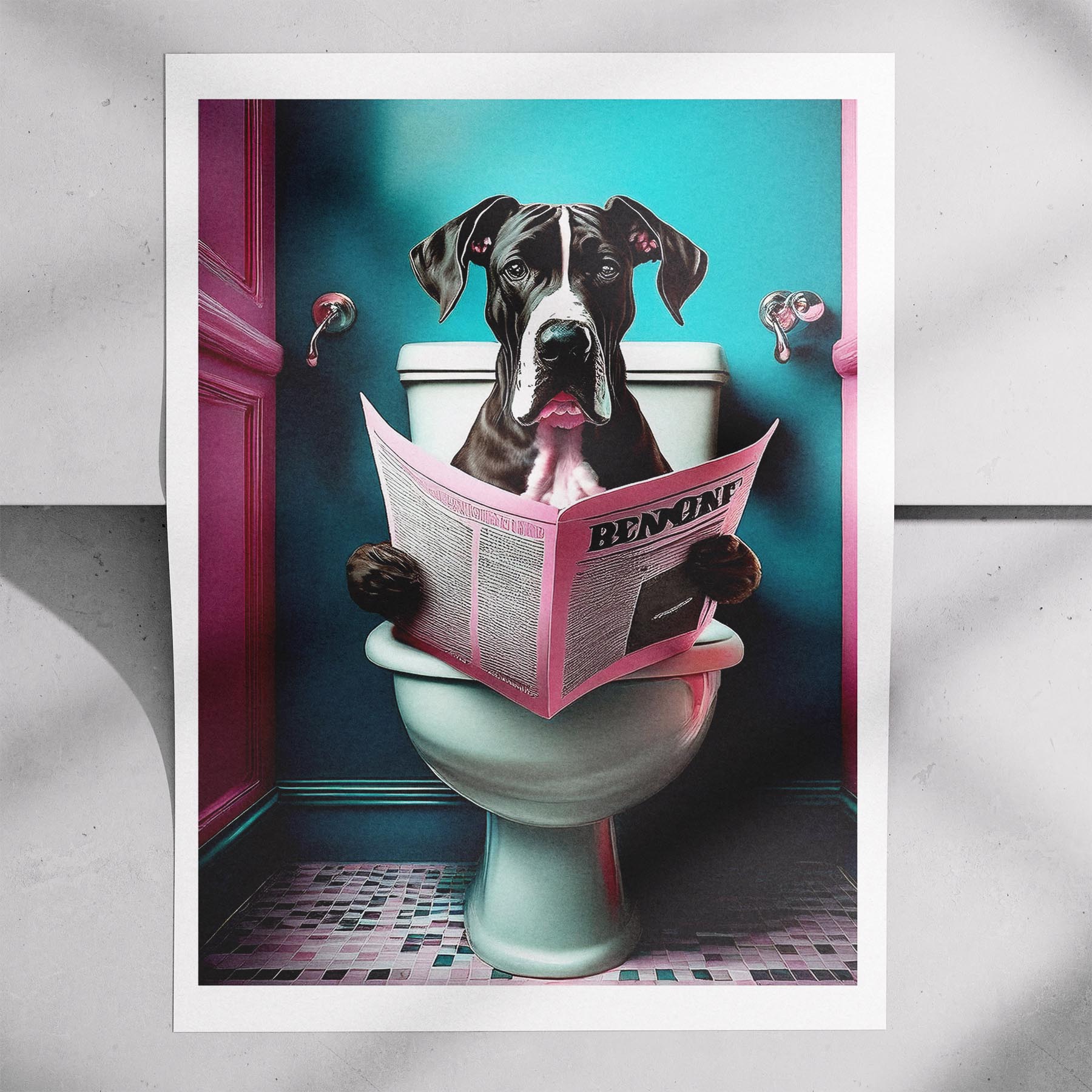Great Dane Toilet Dogs PInk and Turquise image 7