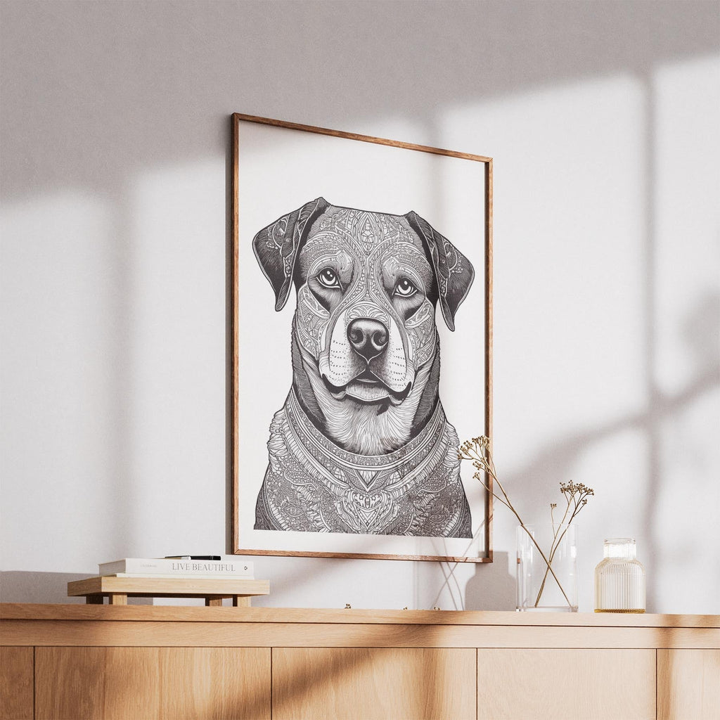 Rottweiler Mandala Black and White Dog Series image 5