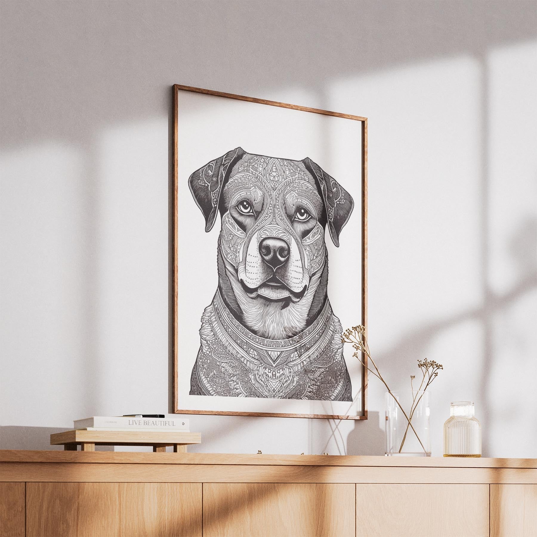 Rottweiler Mandala Black and White Dog Series image 5