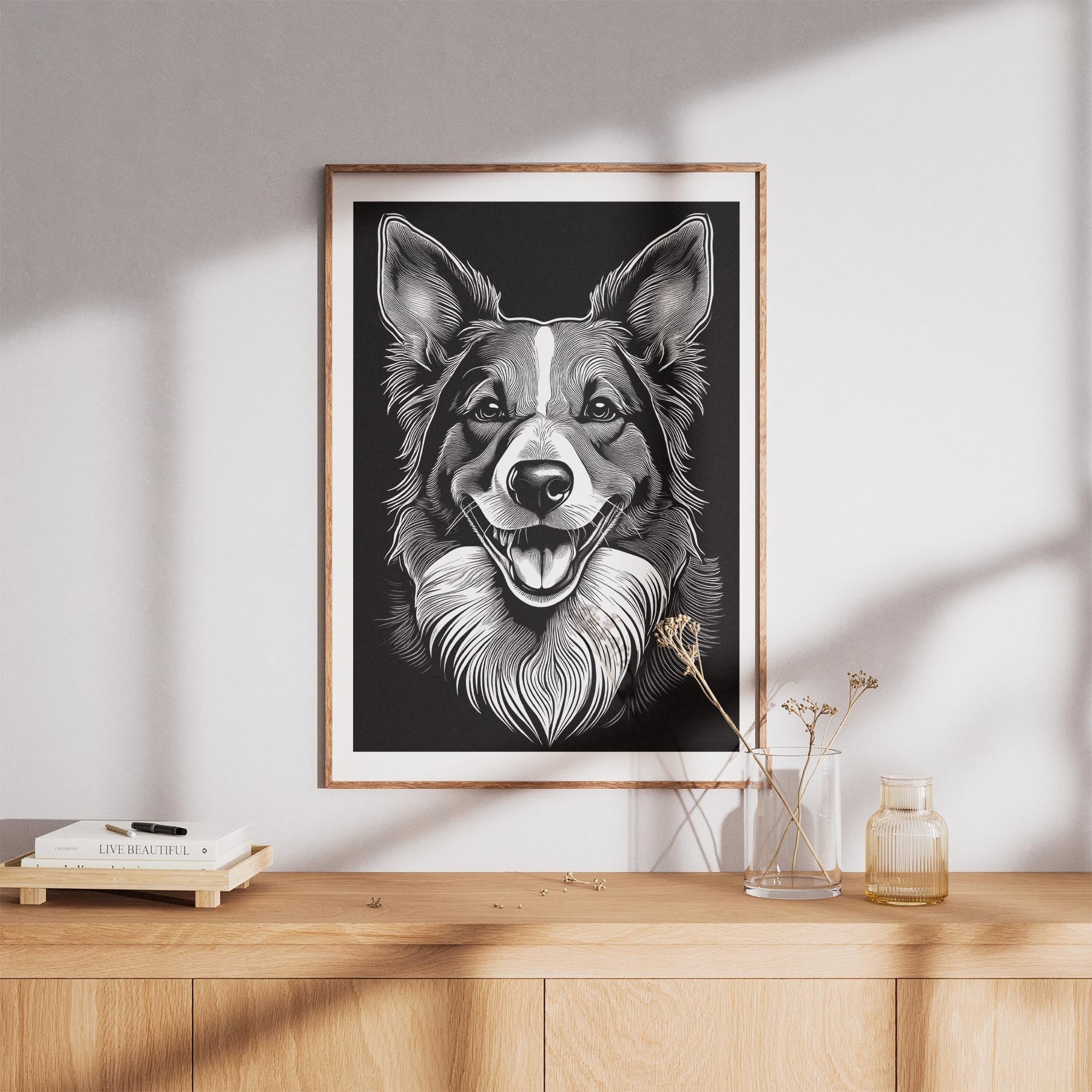 Border Collie Line Dog Series in Black and White image 8