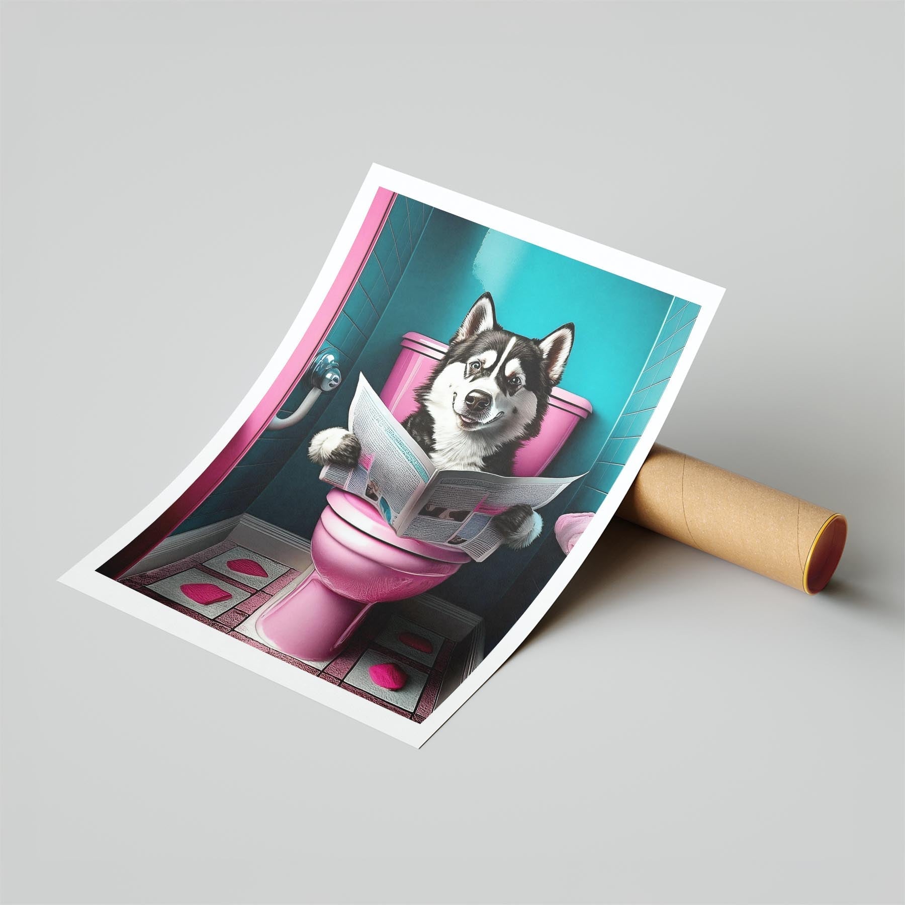 Siberian Husky Toilet Dogs PInk and Turquise image 6