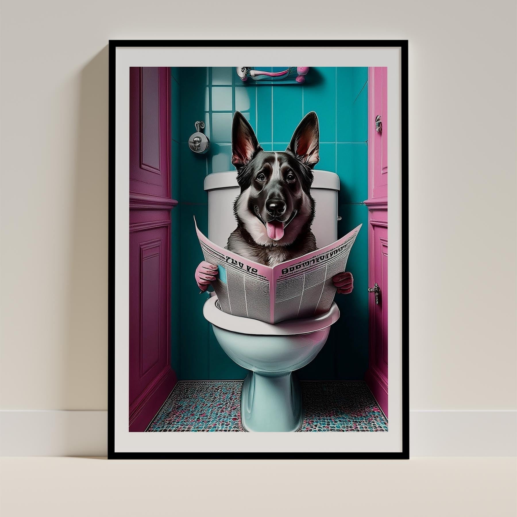 German Shepherd Toilet Dogs PInk and Turquise image 0