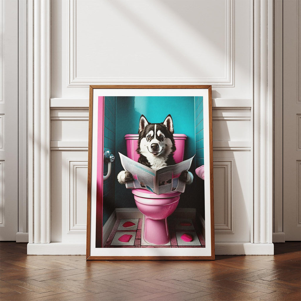 Siberian Husky Toilet Dogs PInk and Turquise image 4