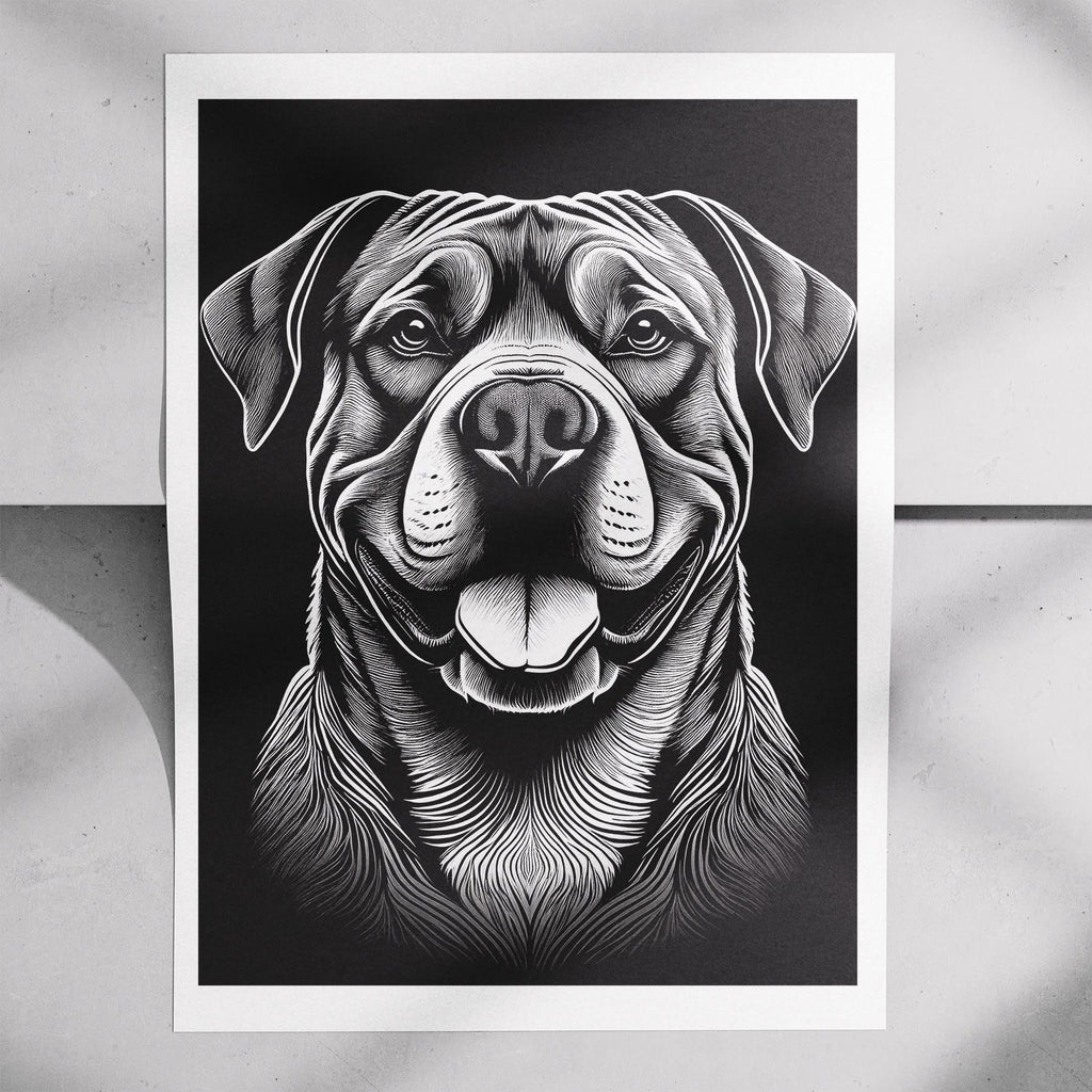 Dogue de Bordeaux Line Dog Series in Black and White image 7