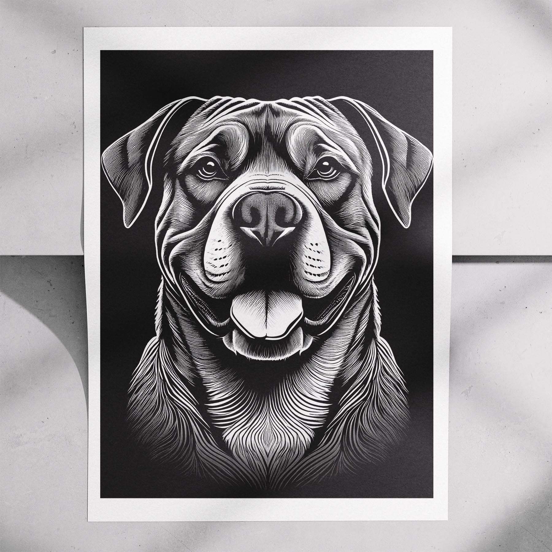Dogue de Bordeaux Line Dog Series in Black and White image 7
