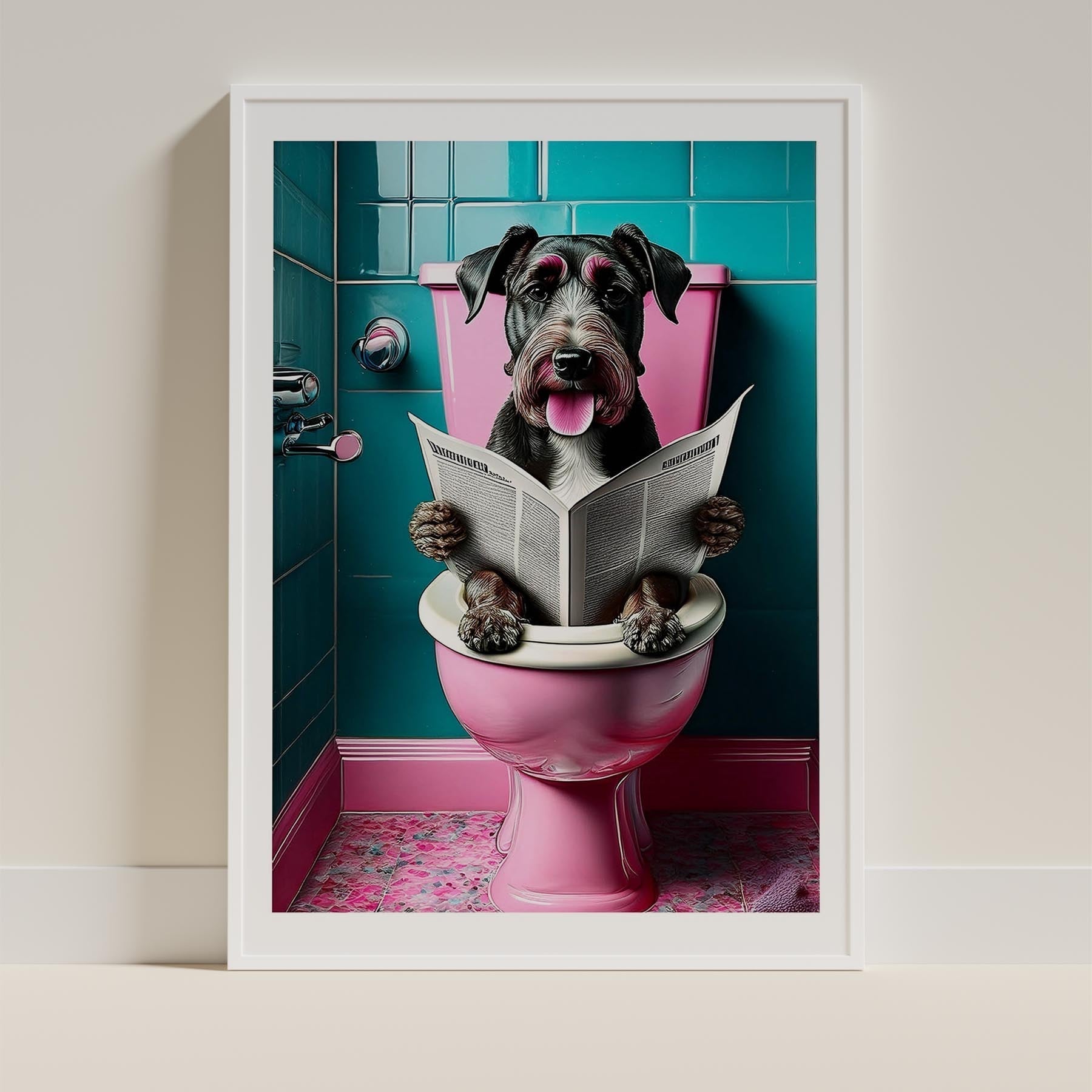 Airedale Toilet Dogs PInk and Turquise image 9