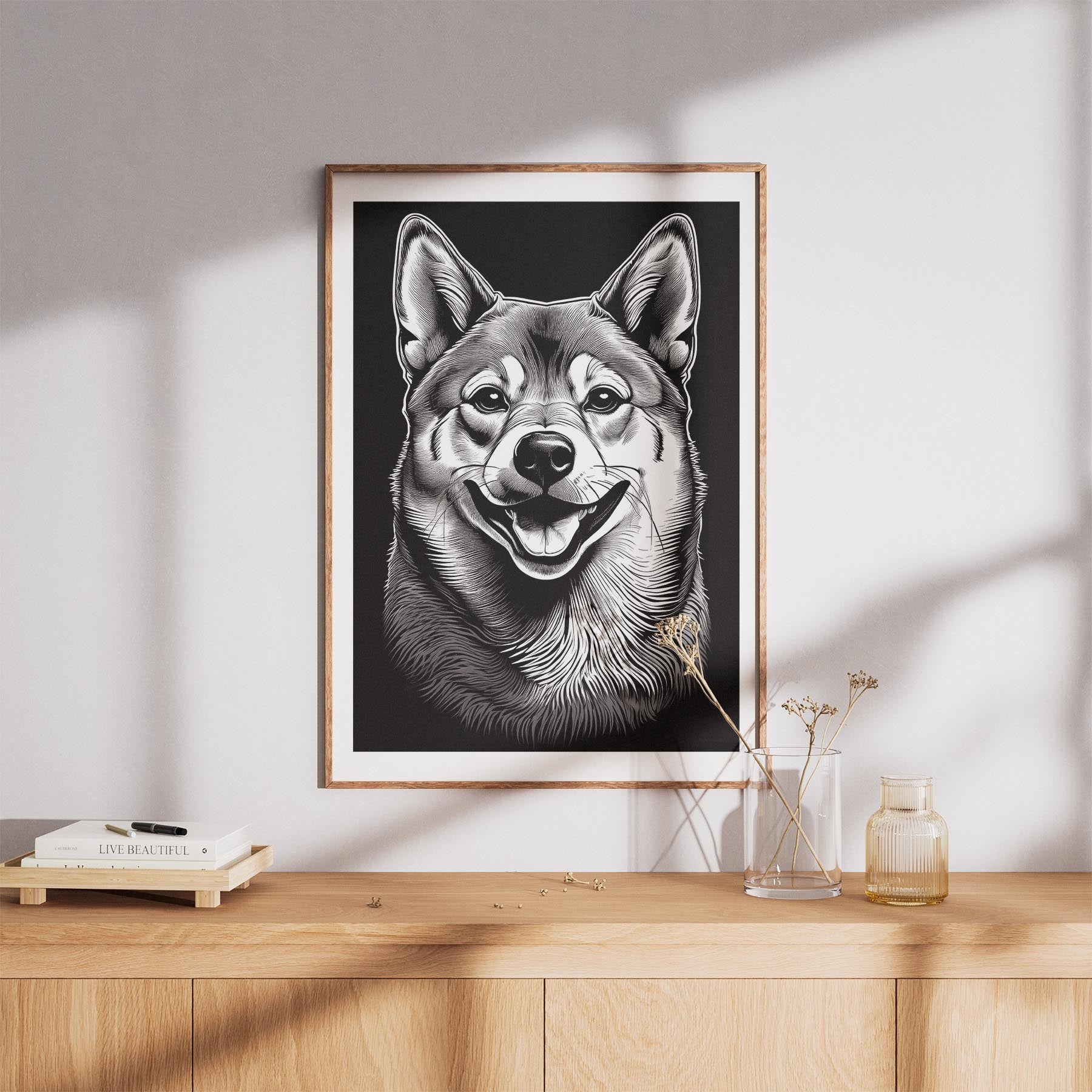 Shiba Line Dog Series in Black and White image 8