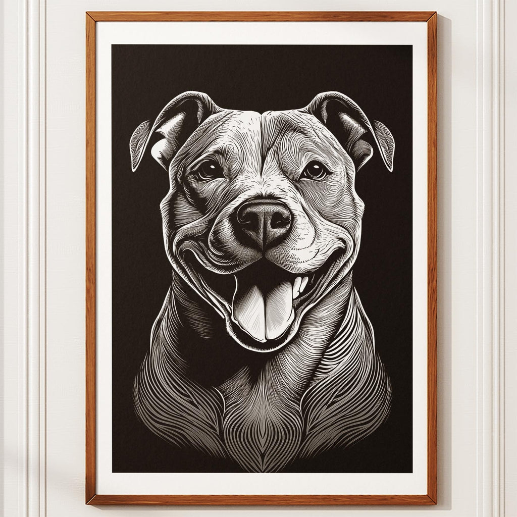 Staffordshire Bull Terrier Line Dog Series in Black and White image 10