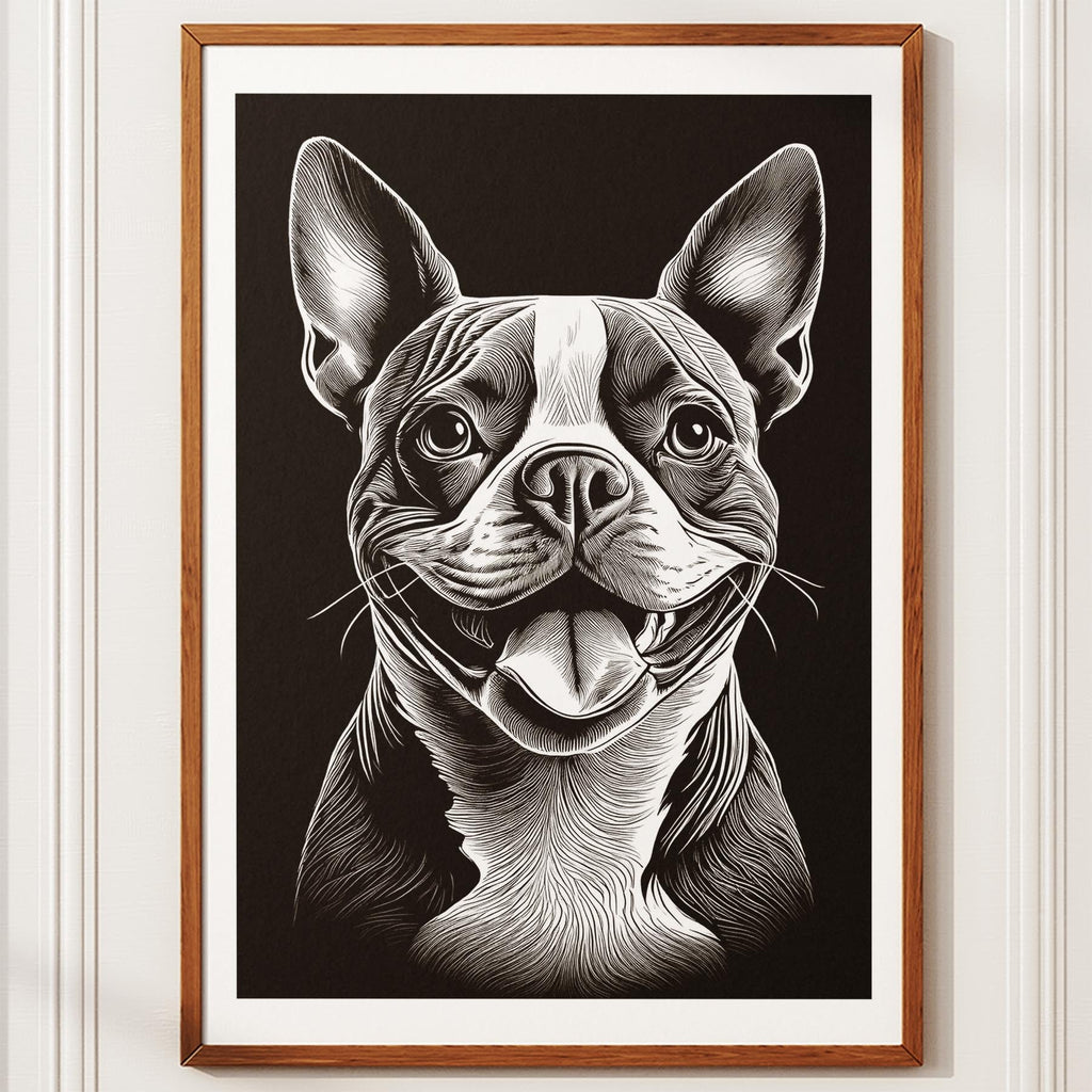 Boston Terrier Line Dog Series in Black and White image 10
