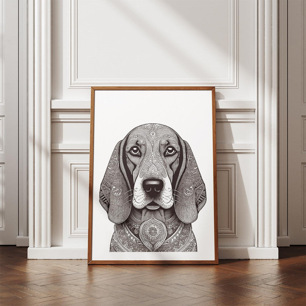 Basset Hound Mandala Black and White Dog Series image 4