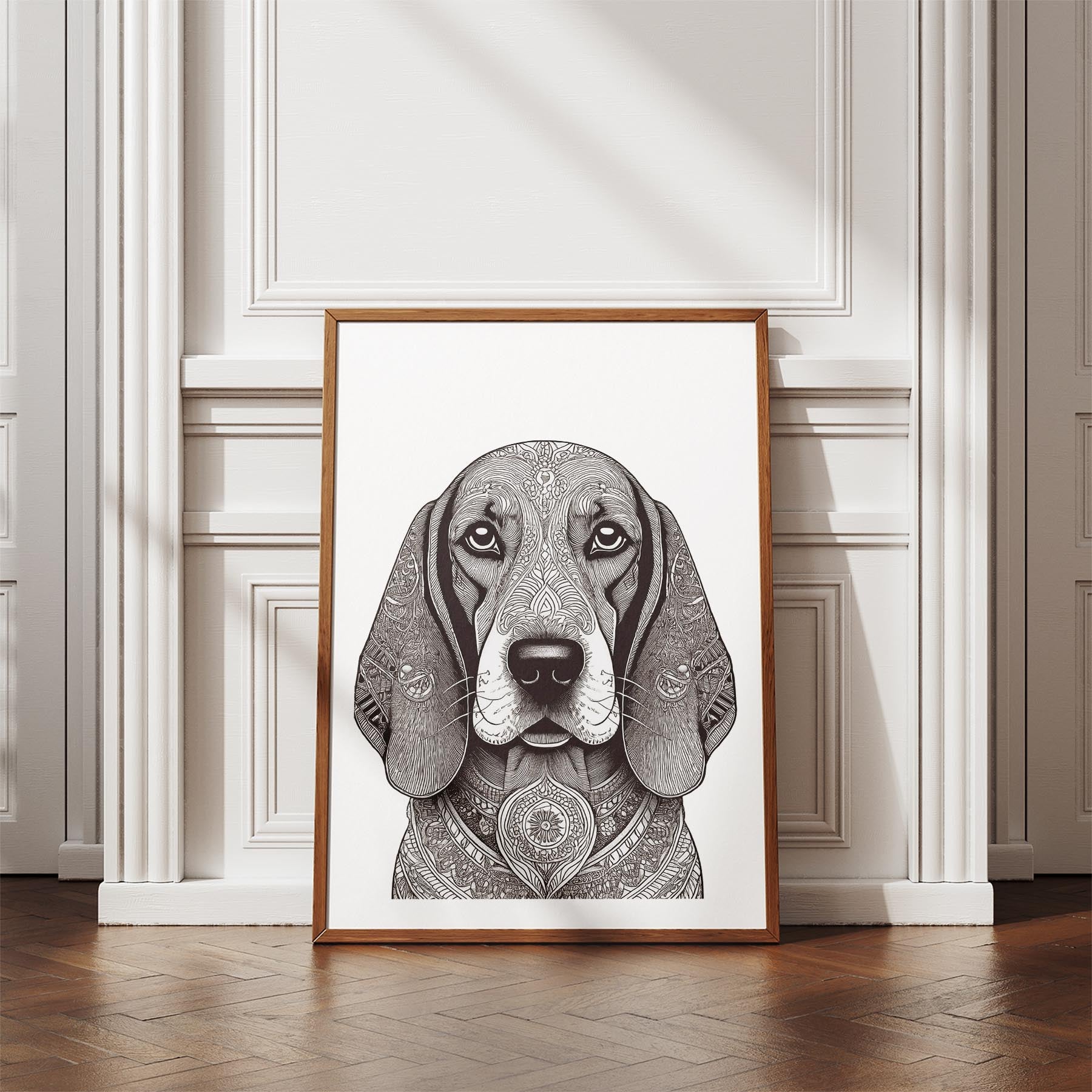 Basset Hound Mandala Black and White Dog Series image 4
