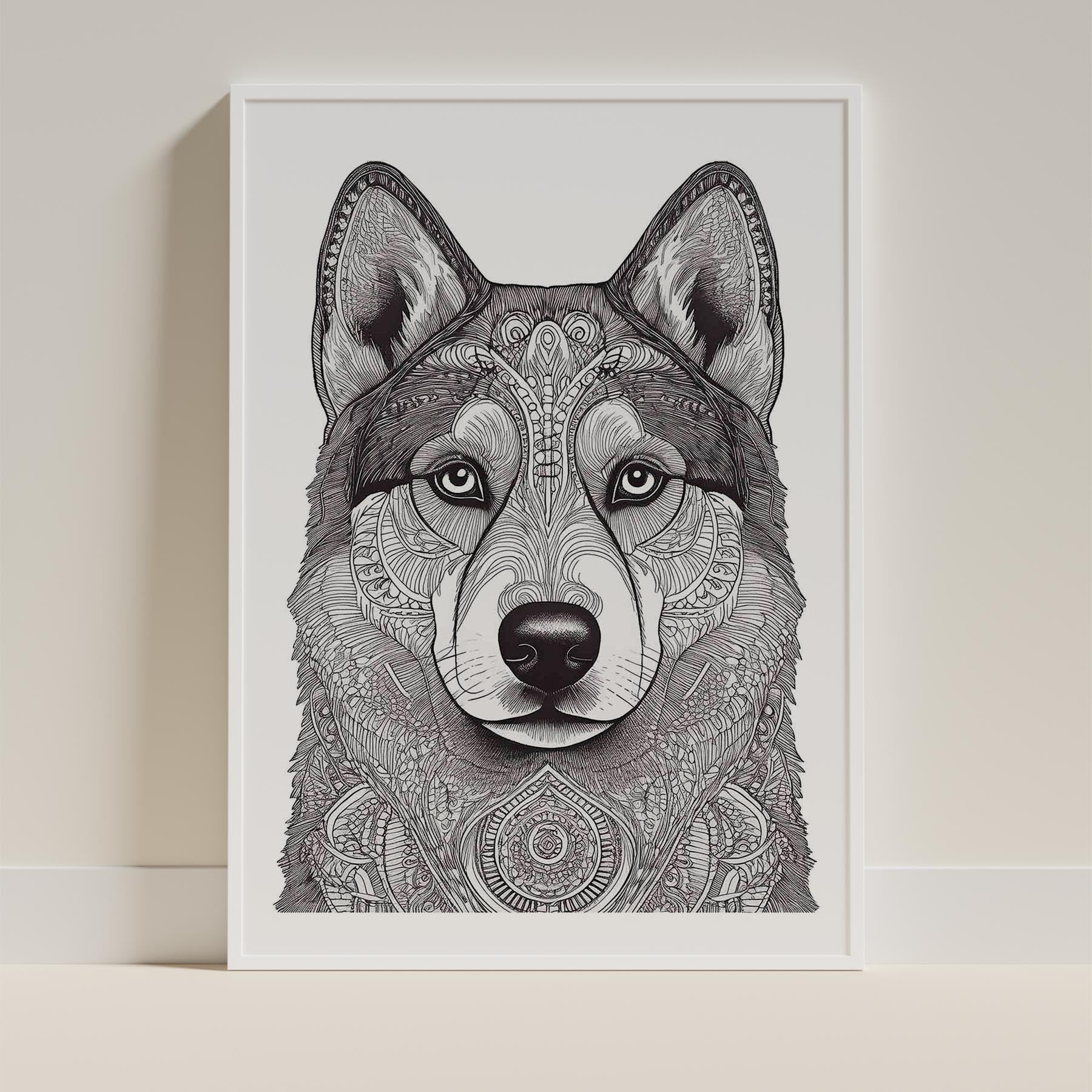 Siberian Husky Mandala Black and White Dog Series image 9