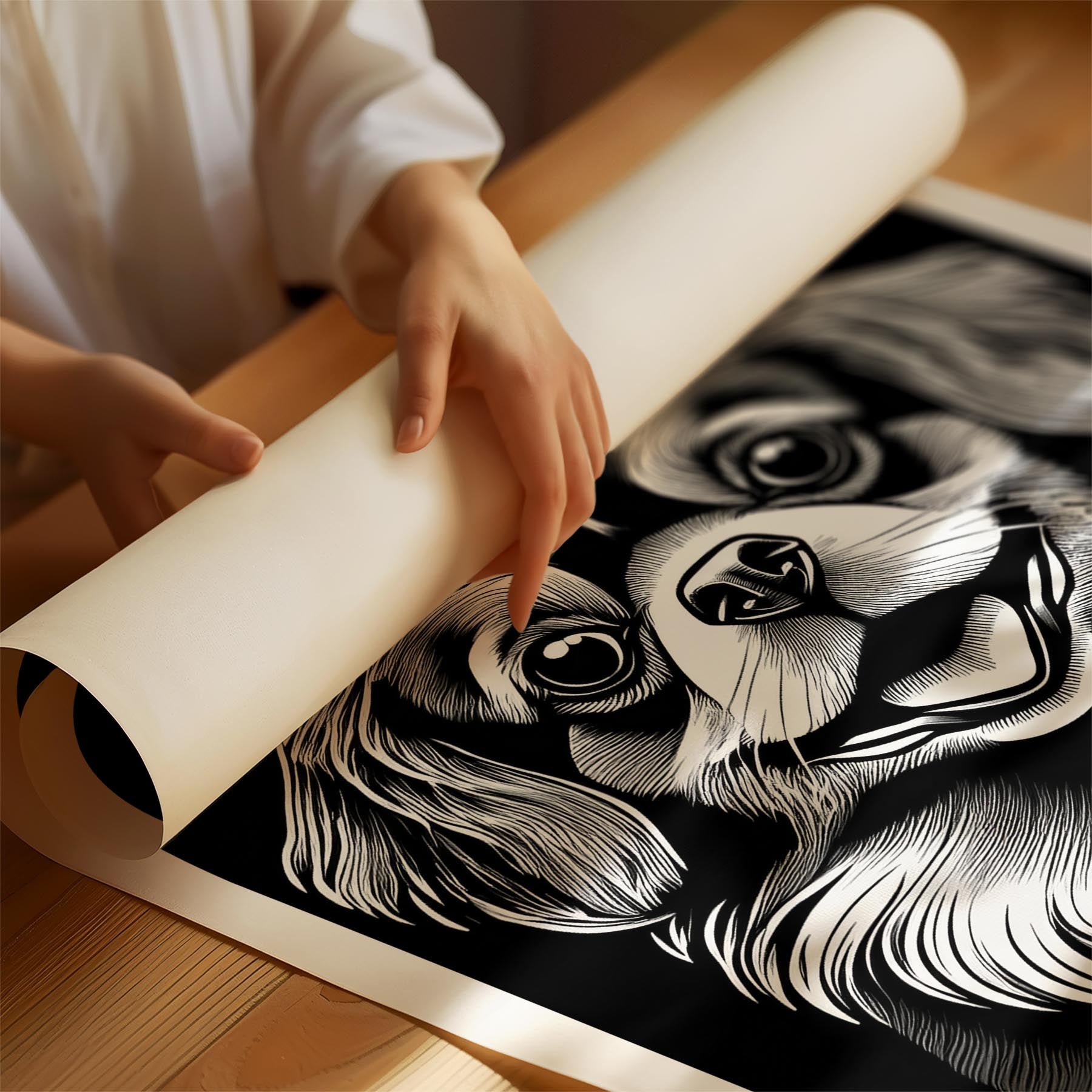 Pomeranian Line Dog Series in Black and White image 1