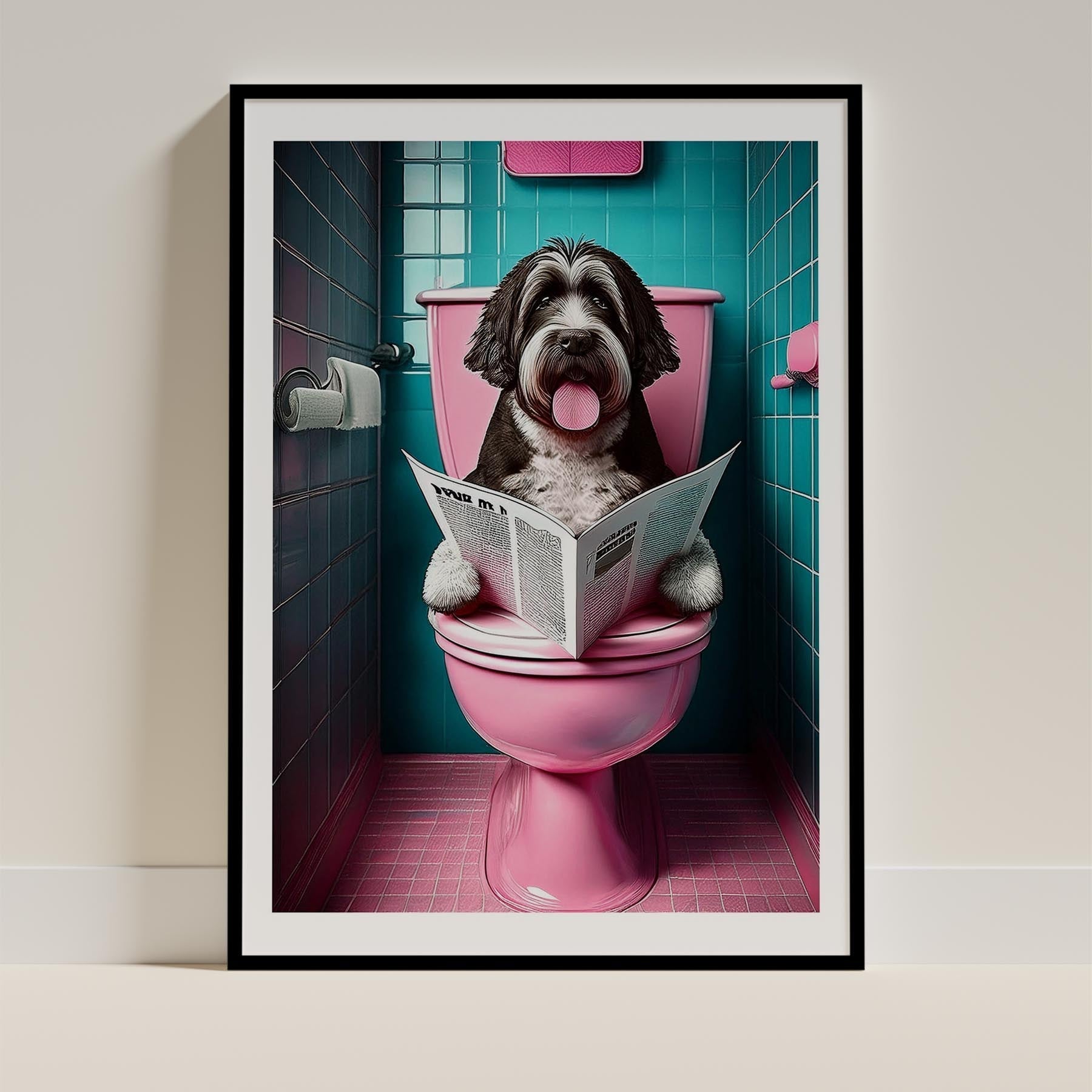 Old English Sheepdog Toilet Dogs PInk and Turquise image 0